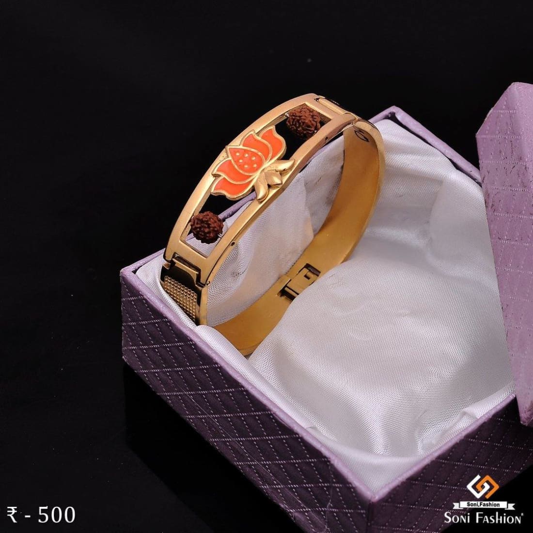 Kamal-Rudraksha Bracelet Kada Casual Design Gold Plated for Men - Style A021 - Image 4