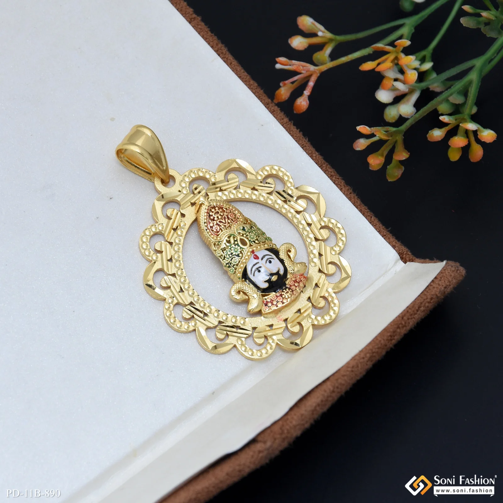 Khatu shyam Artisanal Design Gold Plated Pendant for Men - Style B890 - Image 4