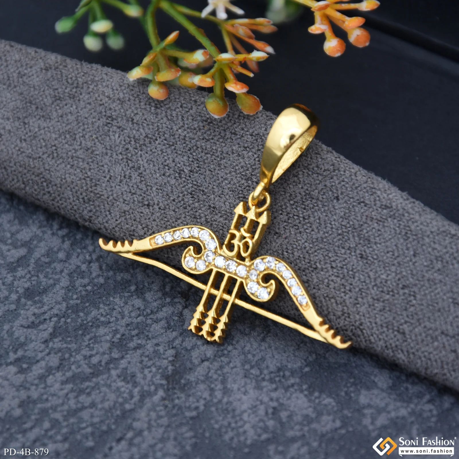 Khatu Shyamji Dhanush Baan Gold Plated Pendant For Men - Style B879 - Image 2