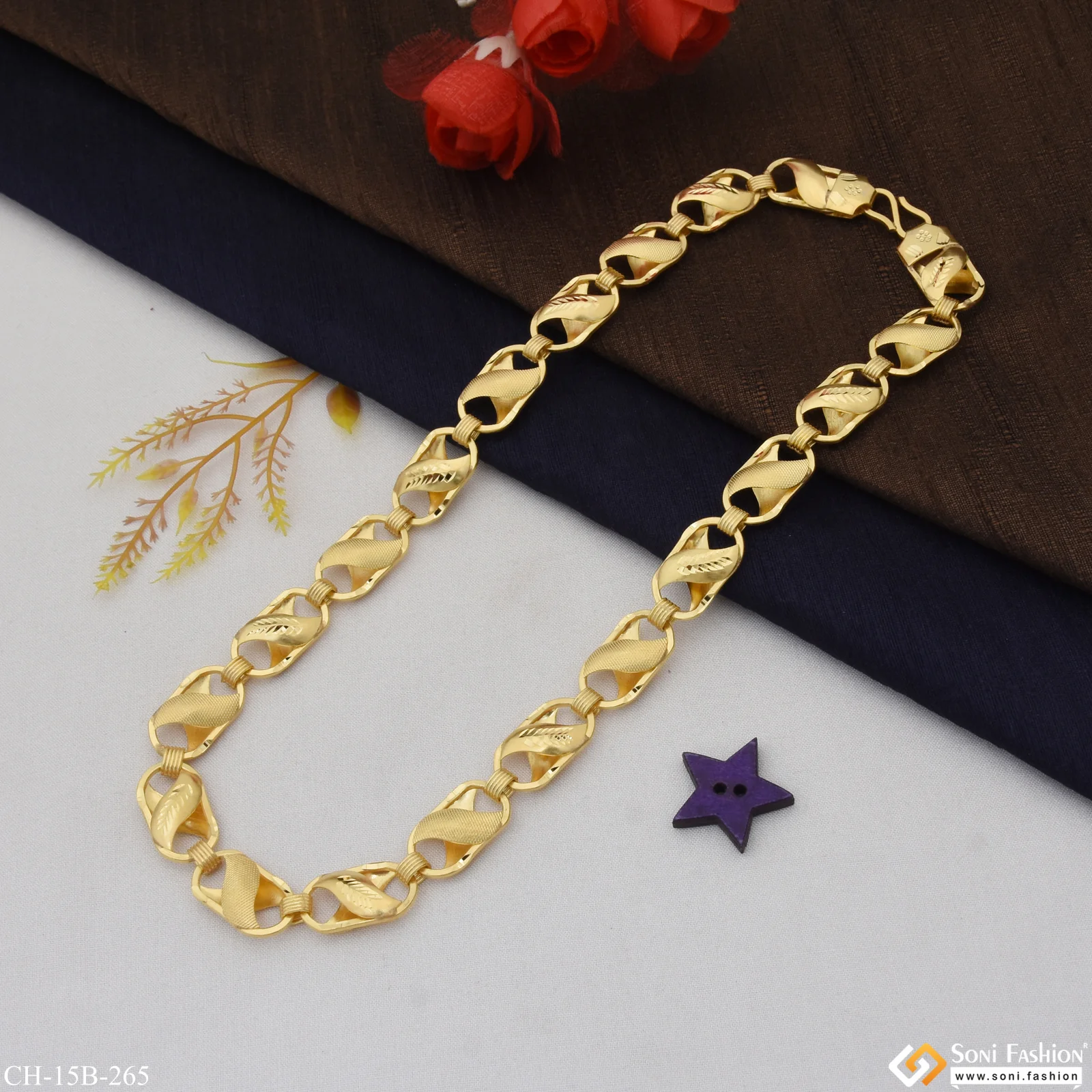 Kohli Leaf Cube Cool Design Superior Quality Gold Plated Chain For Men - Style B265 - Image 6