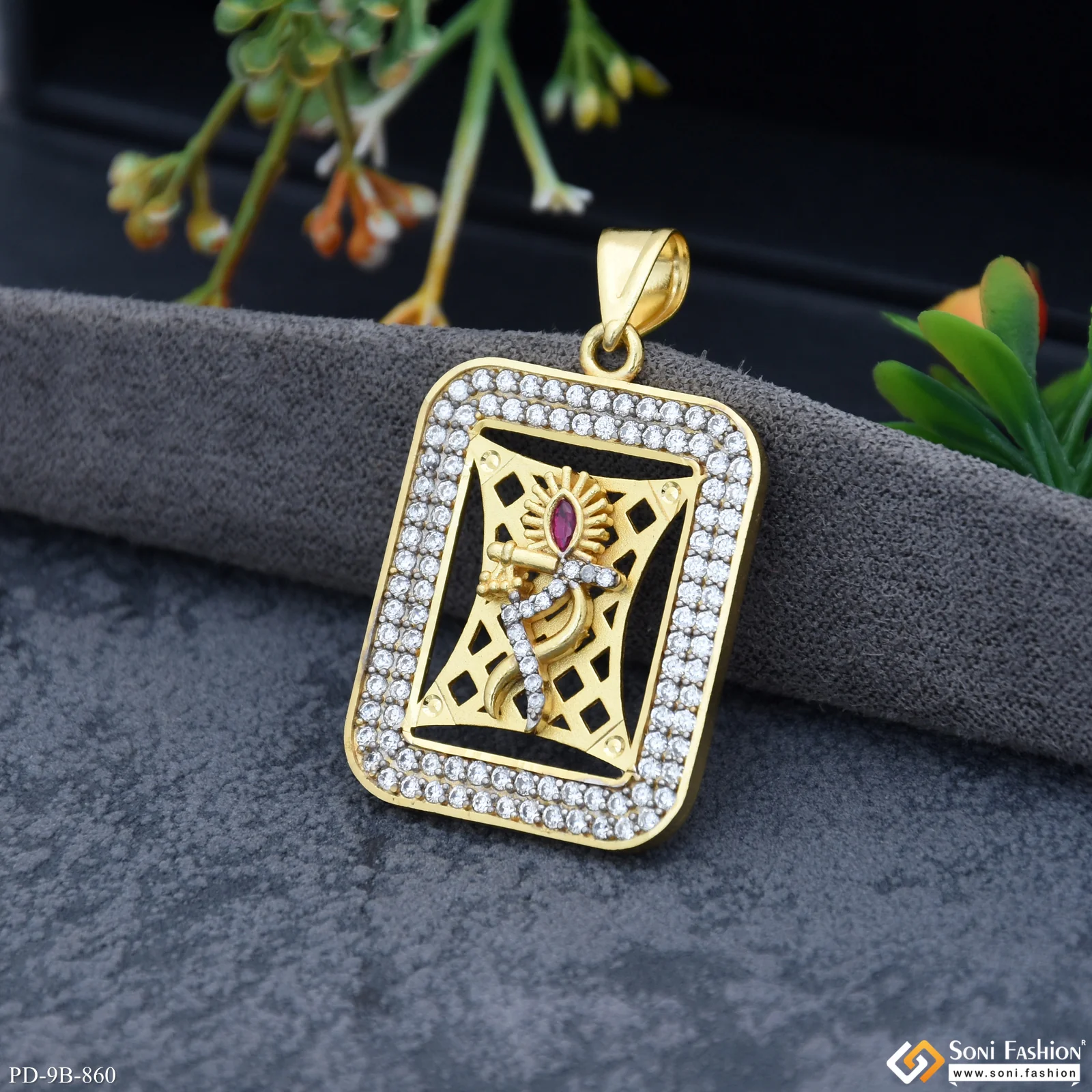 Krishna Popular Design Gold Plated Pendant for Men - Style B860 - Image 2