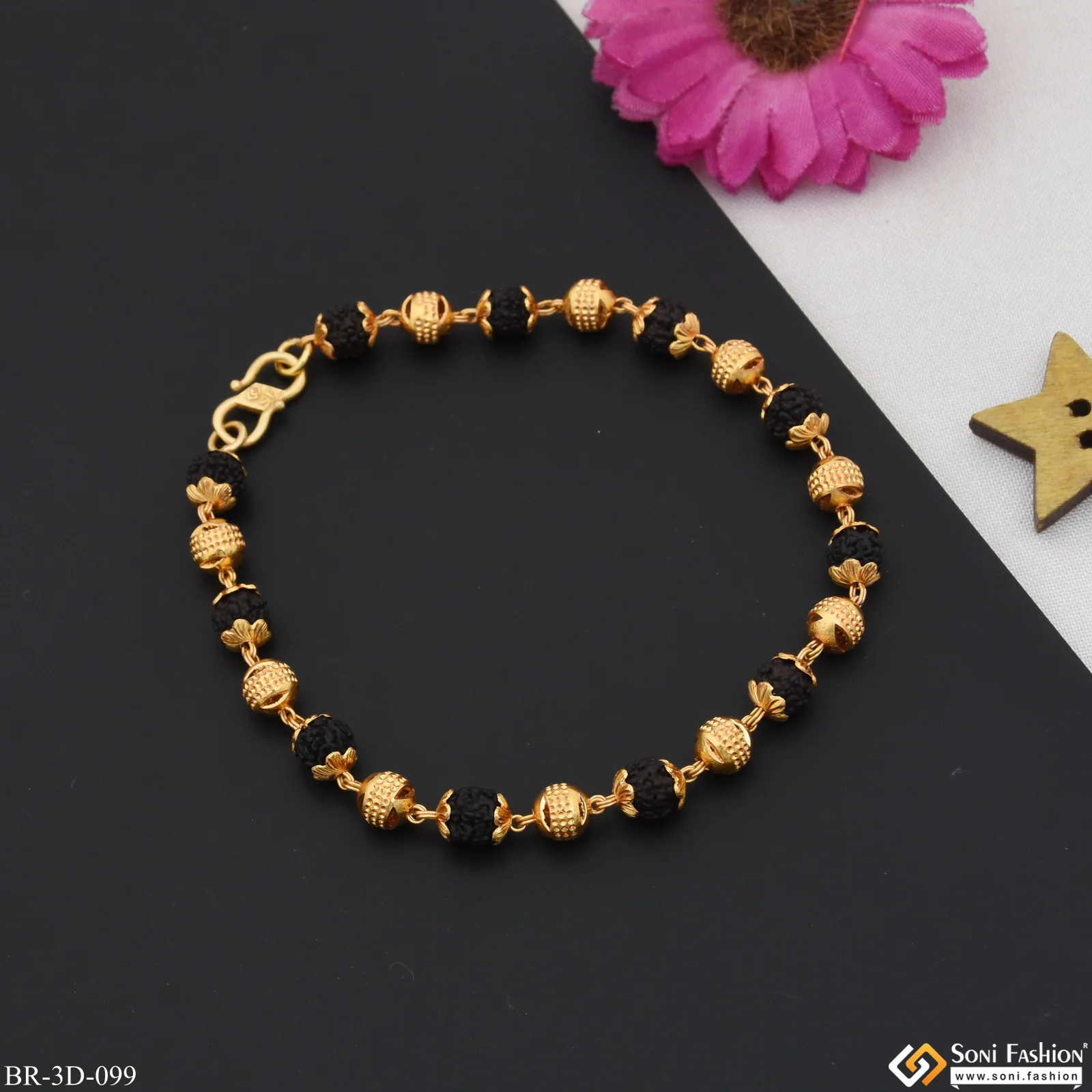 Latest Design Amazing Design Gold Plated Rudraksha Bracelet for Men - Style D099 - Image 2