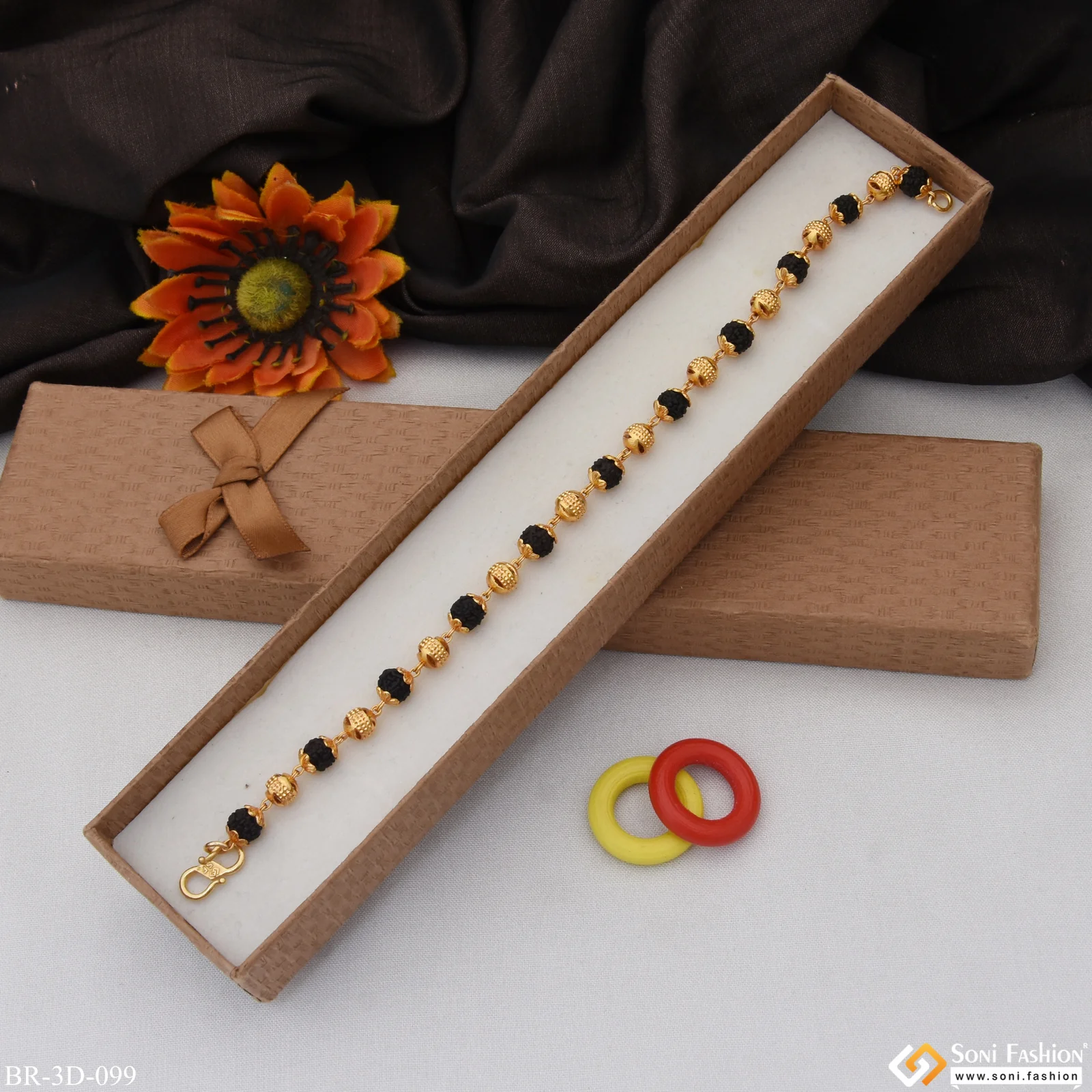 Latest Design Amazing Design Gold Plated Rudraksha Bracelet for Men - Style D099 - Image 3