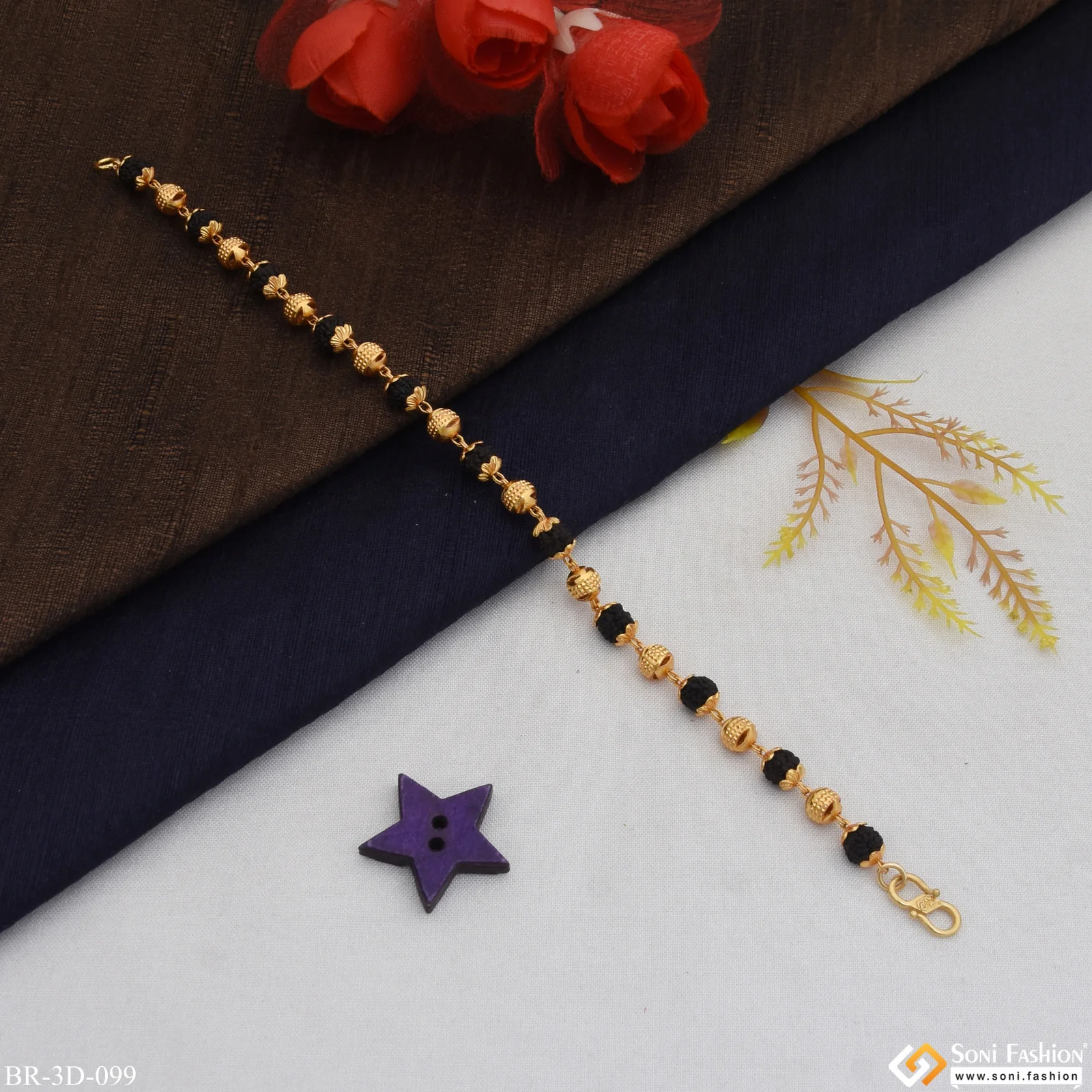 Latest Design Amazing Design Gold Plated Rudraksha Bracelet for Men - Style D099 - Image 5