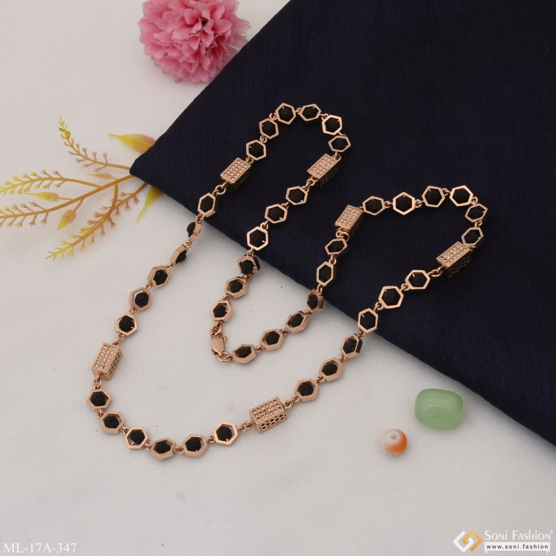 Latest Design Artisanal Design Rose Gold Color Rudraksha Mala For Men - Style A347 - Image 3