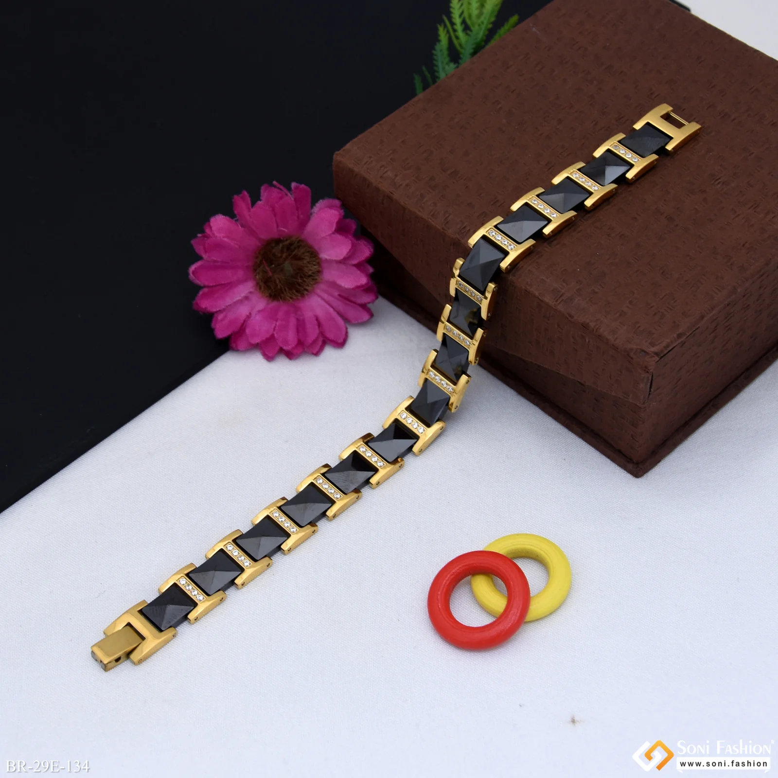Latest Design Black & Golden Color Ceramic Bracelet for Men - Style E134 - Image 5