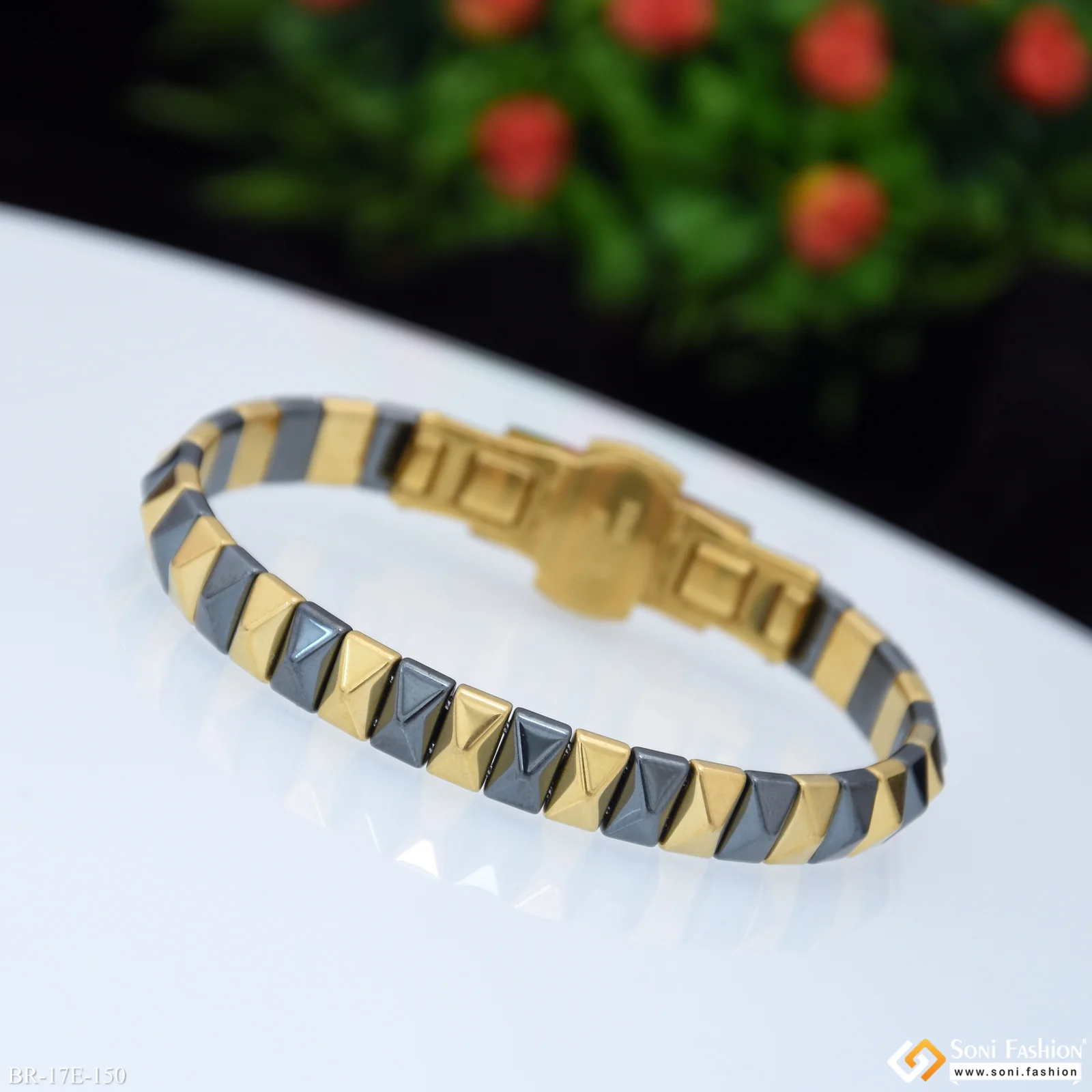 Latest Design Black & Golden Color Ceramic Bracelet for Men - Style E150 - Image 3