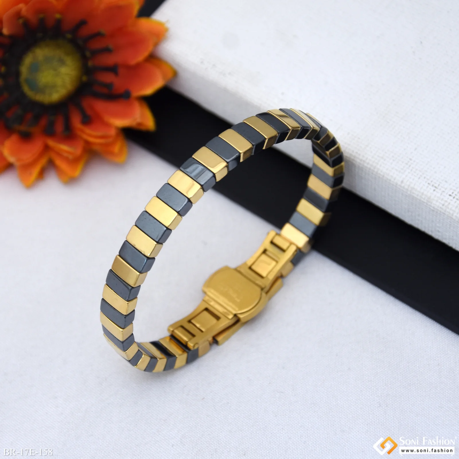 Latest Design Black & Golden Color Ceramic Bracelet for Men - Style E158 - Image 2