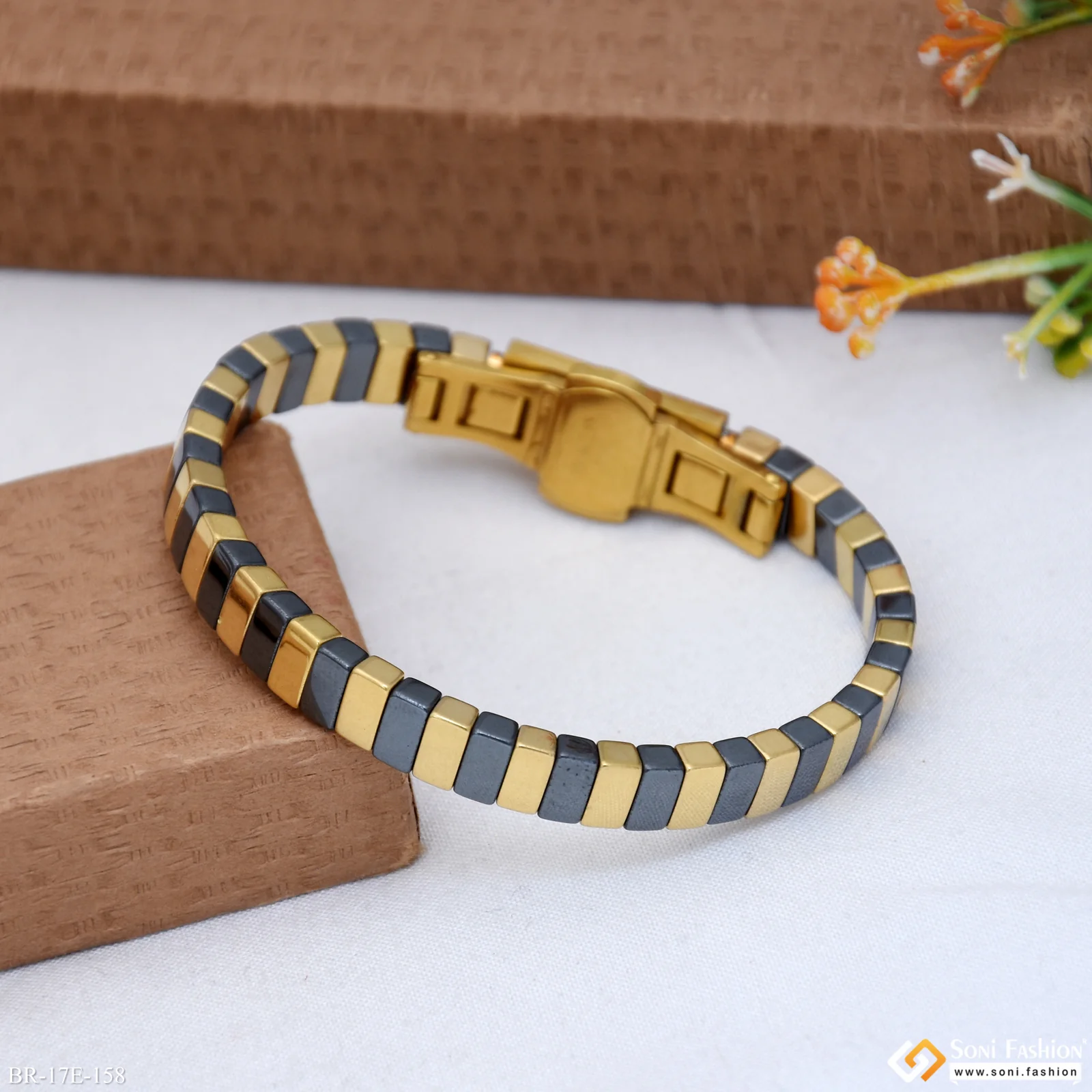 Latest Design Black & Golden Color Ceramic Bracelet for Men - Style E158 - Image 4