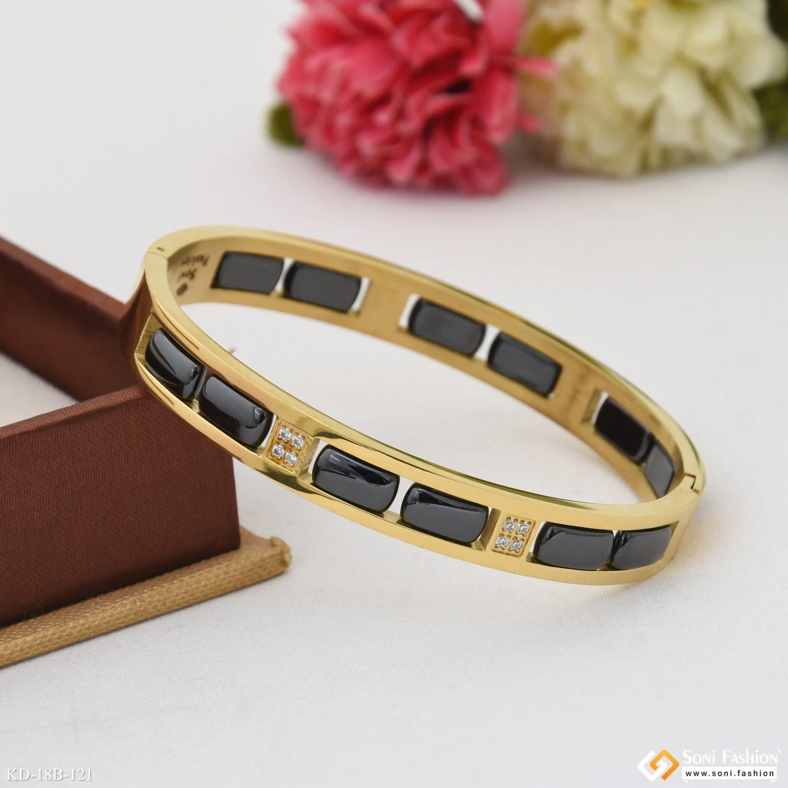Latest Design Black & Golden Color Ceramic & Steel Kada for Men - Style B121 - Image 5