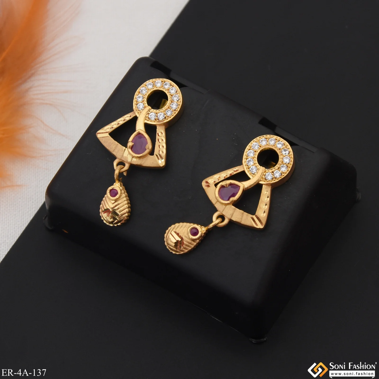 Latest Design Eye-Catching Design Gold Plated Earrings for Ladies - Style A137 - Image 3