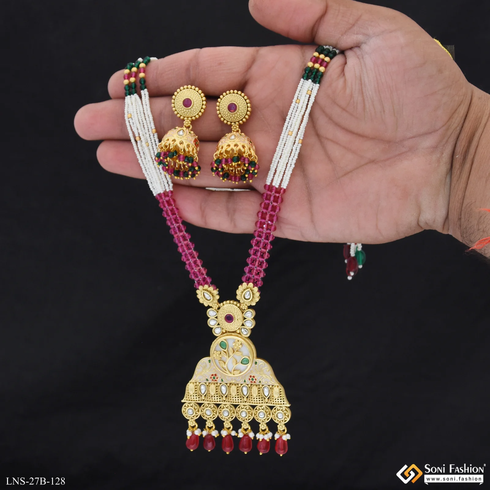 Latest Design Gold Plated Antique Necklace Set for Women - Style B128 - Image 3