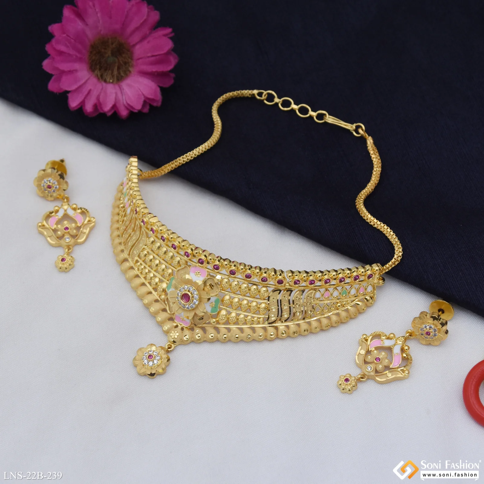 Latest Design Gold Plated Choker Necklace Set for Ladies - Style B239 - Image 3
