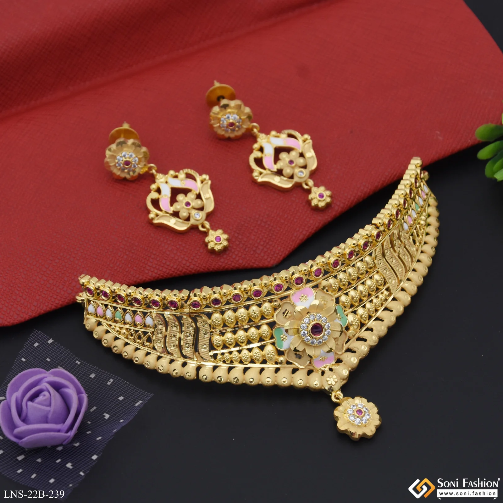 Latest Design Gold Plated Choker Necklace Set for Ladies - Style B239 - Image 4