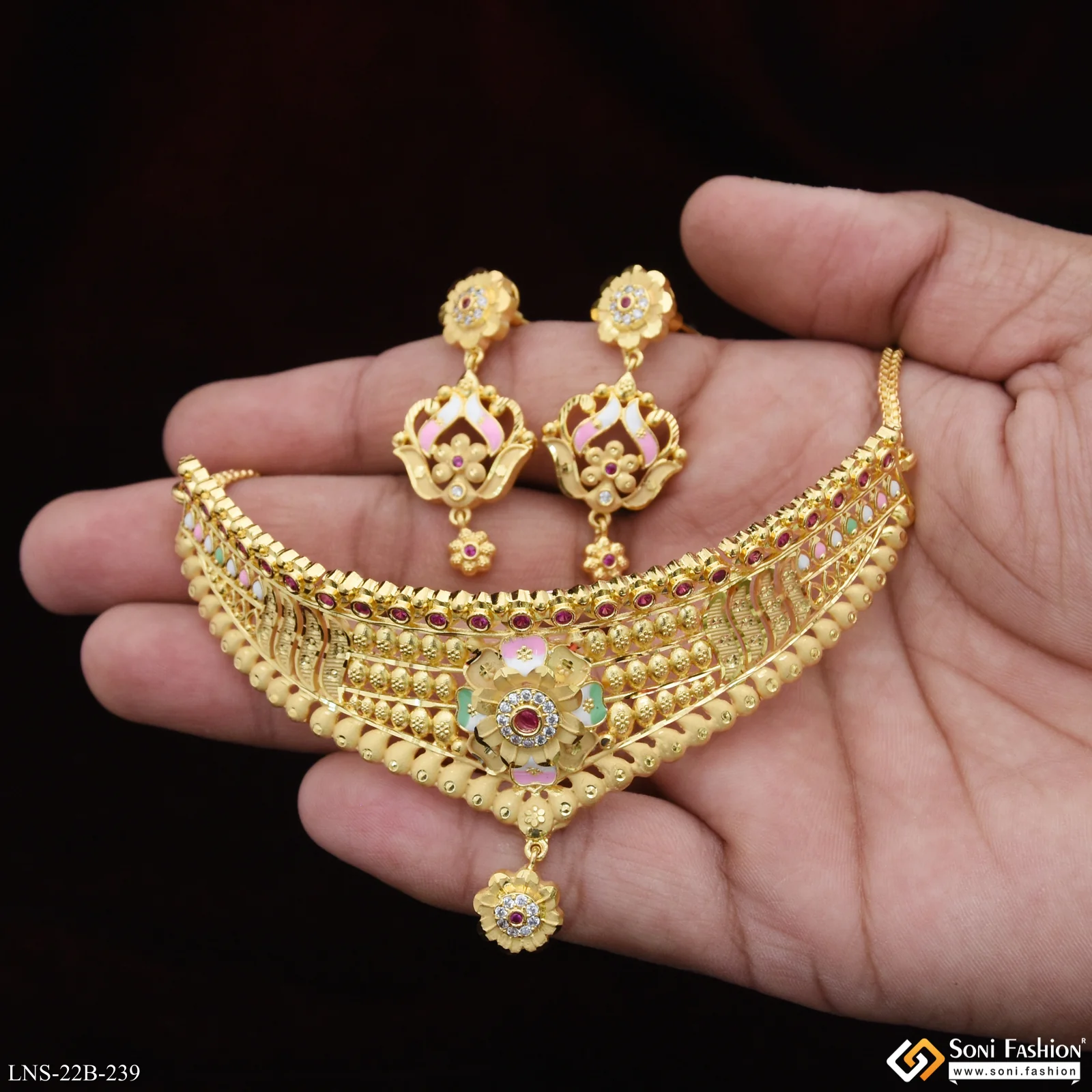 Latest Design Gold Plated Choker Necklace Set for Ladies - Style B239 - Image 5