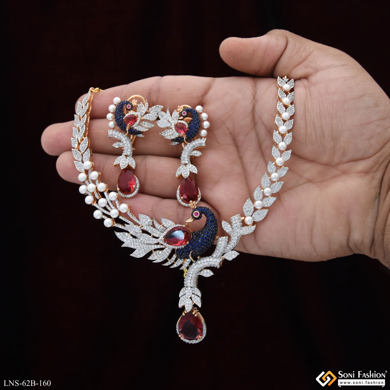 Latest Design Gold Plated Diamond Necklace Set for Ladies - Style B160 - Image 2