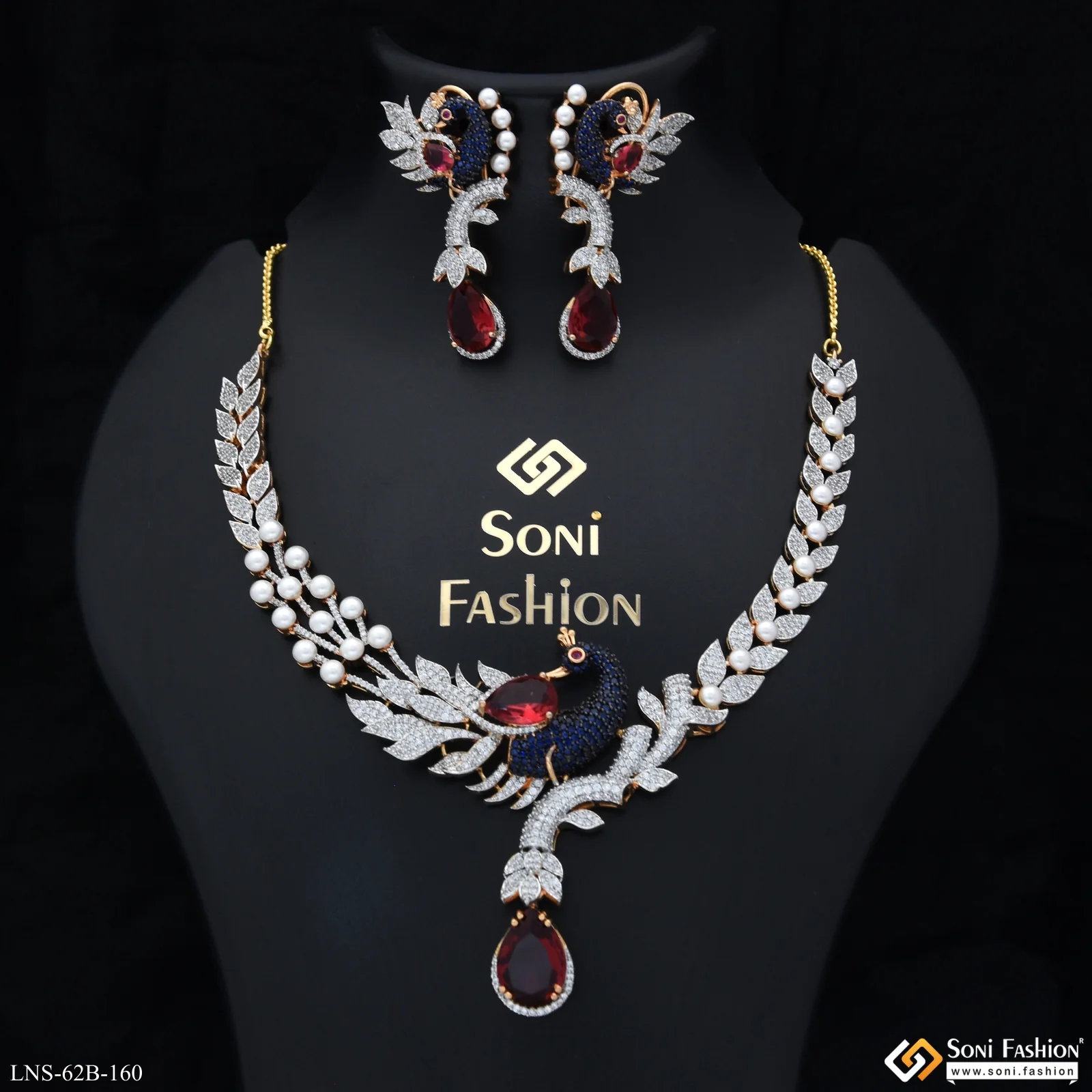 Latest Design Gold Plated Diamond Necklace Set for Ladies - Style B160 - Image 3