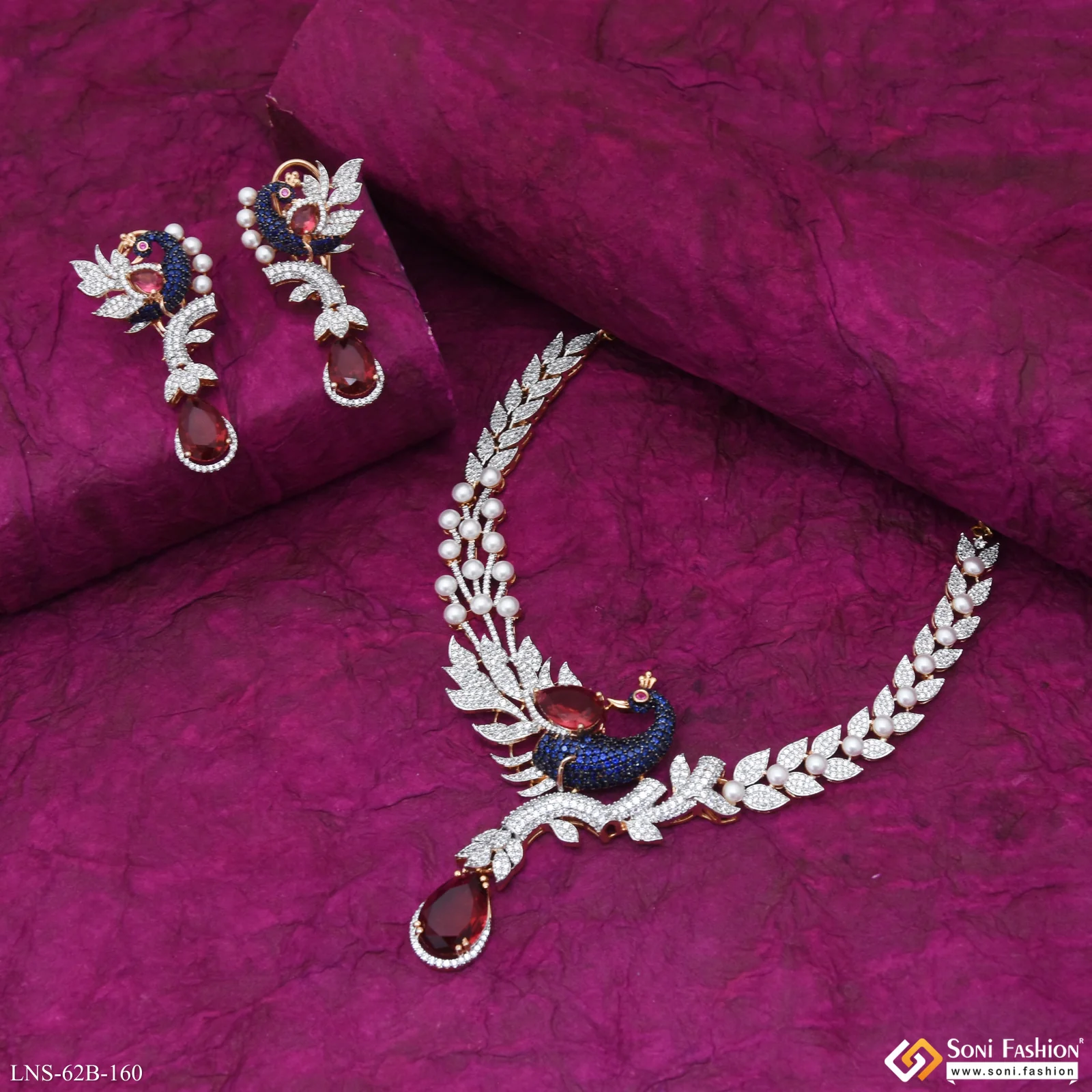 Latest Design Gold Plated Diamond Necklace Set for Ladies - Style B160 - Image 4
