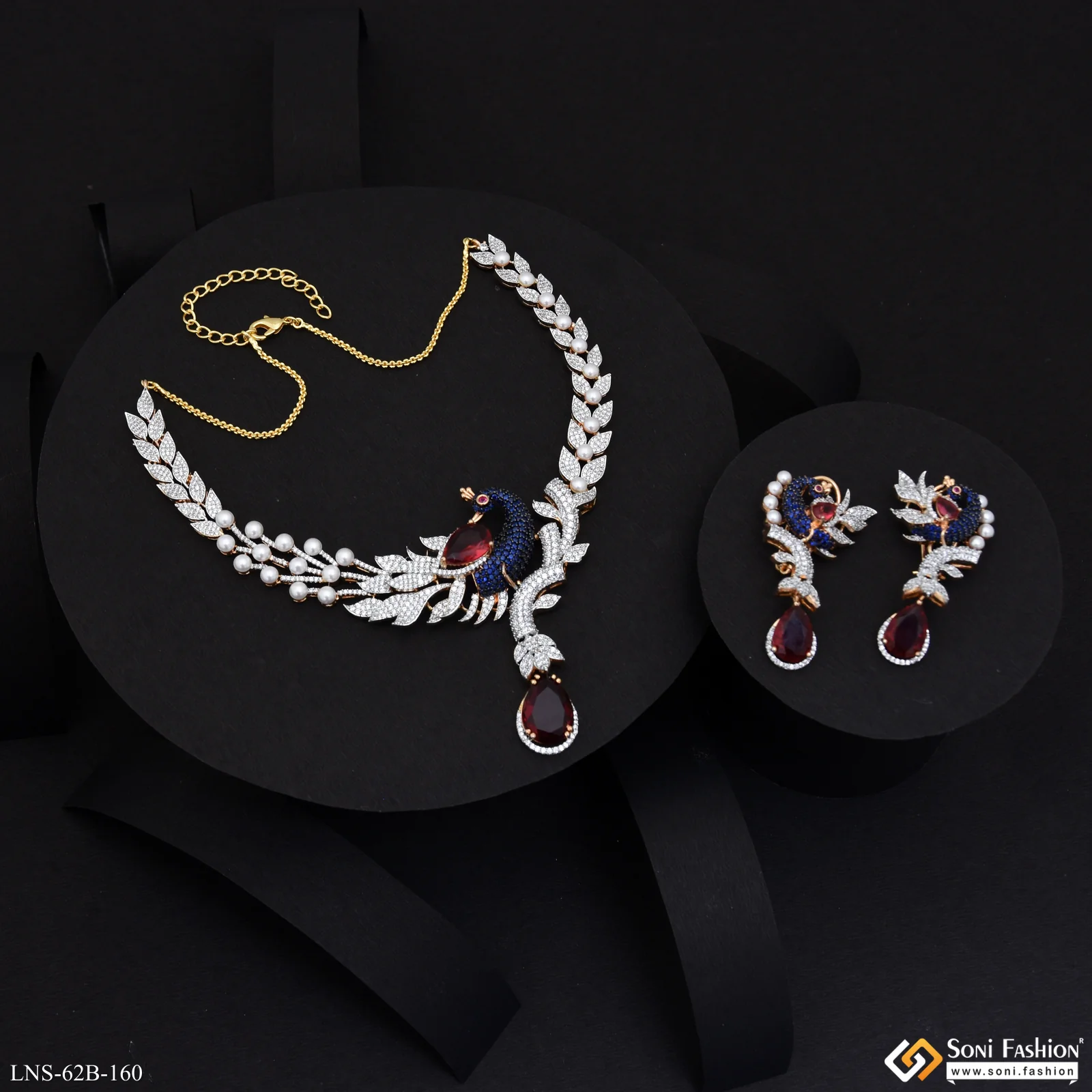 Latest Design Gold Plated Diamond Necklace Set for Ladies - Style B160 - Image 5
