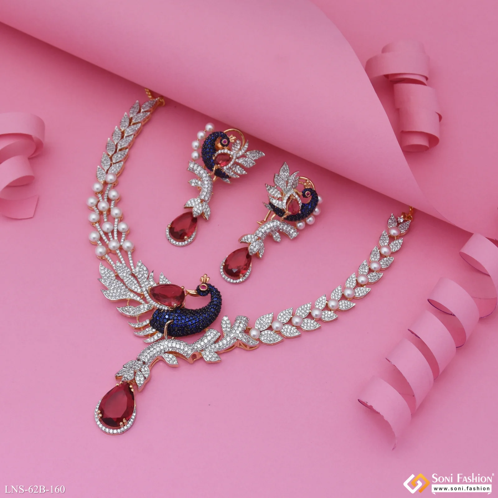 Latest Design Gold Plated Diamond Necklace Set for Ladies - Style B160 - Image 6