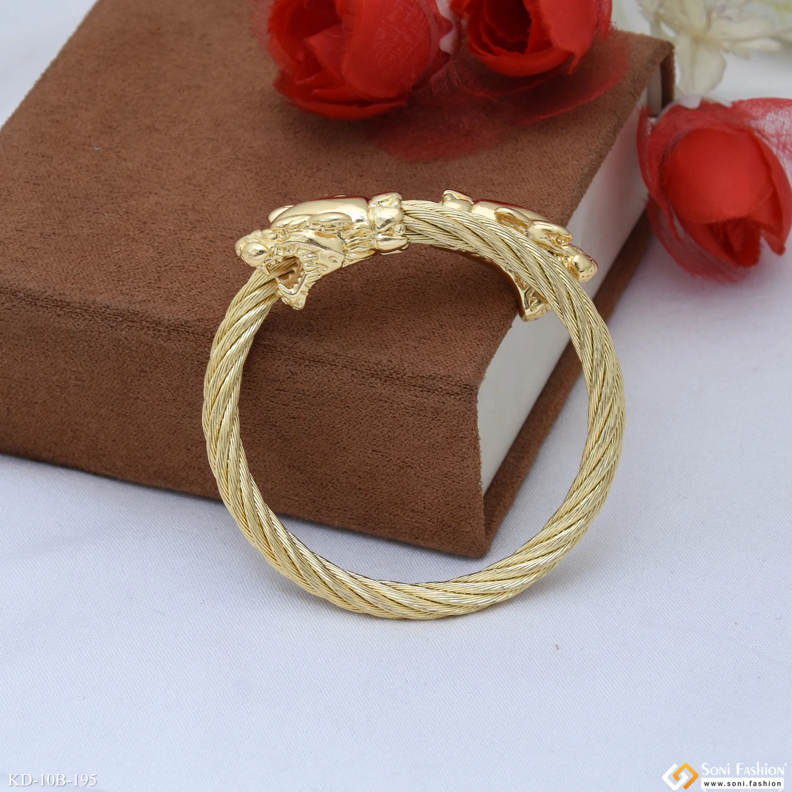 Latest Design Gold Plated Lion Kada for Men - Style B195 - Image 5