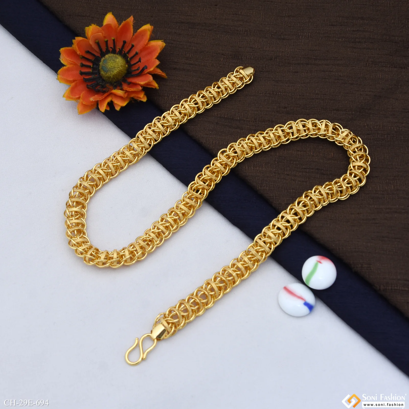 Latest Design Gold Plated Rajwadi Chain for Men - Style E694 - Image 5