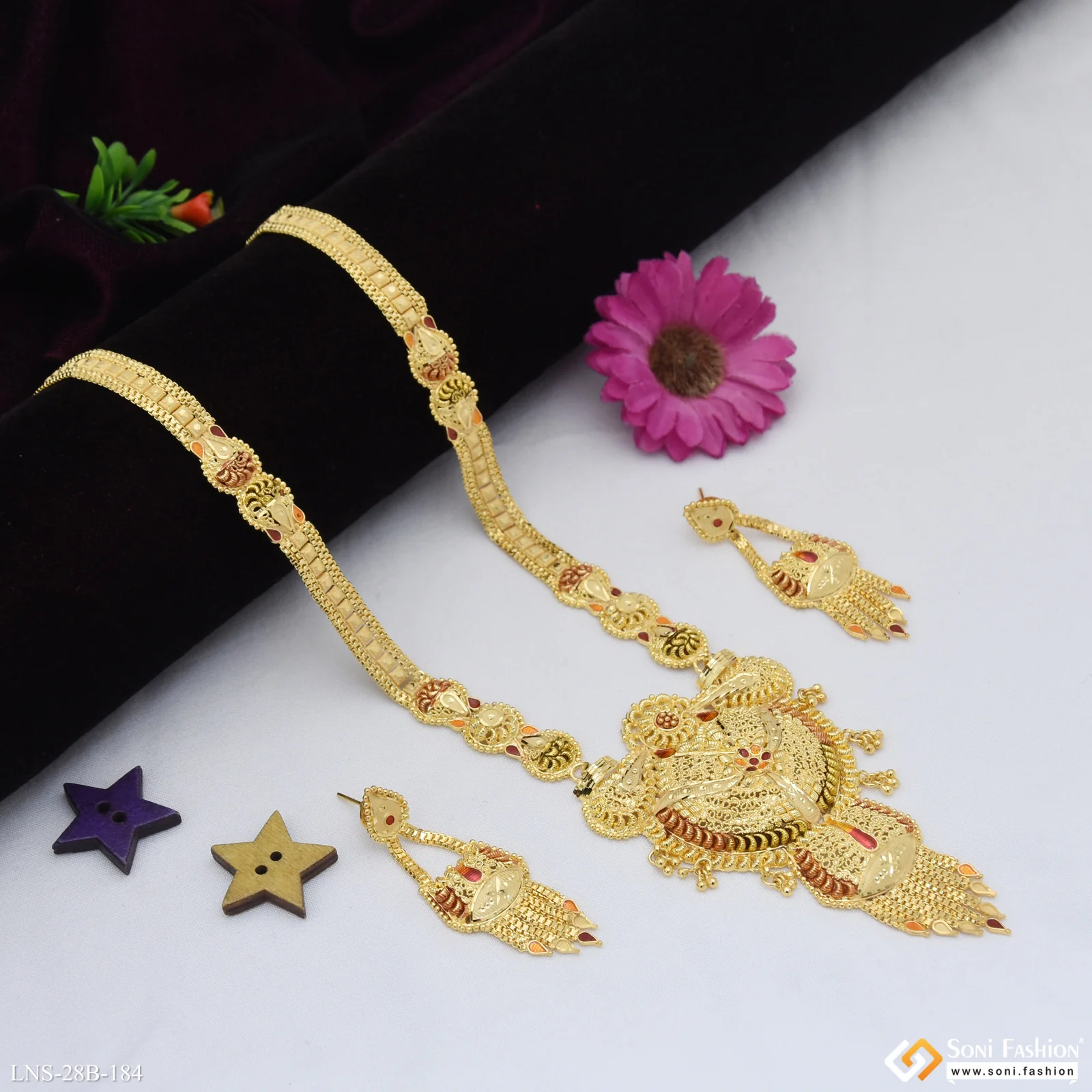 Latest Design Gold Plated Rani Haar Necklace Set for Women - Style B184 - Image 3
