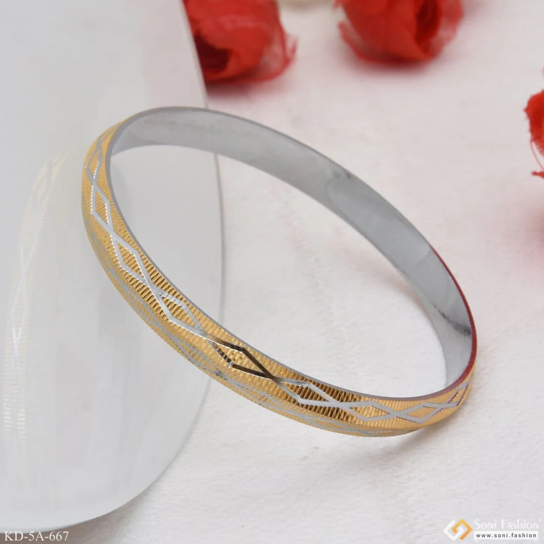 Latest Design High-Quality Chokdi Golden & Silver Color Kada for Men - Style A667 - Image 2