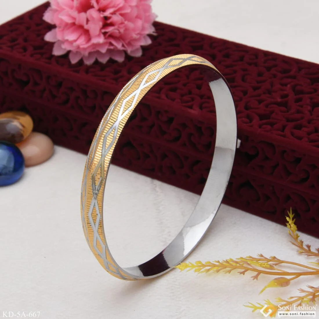 Latest Design High-Quality Chokdi Golden & Silver Color Kada for Men - Style A667 - Image 5