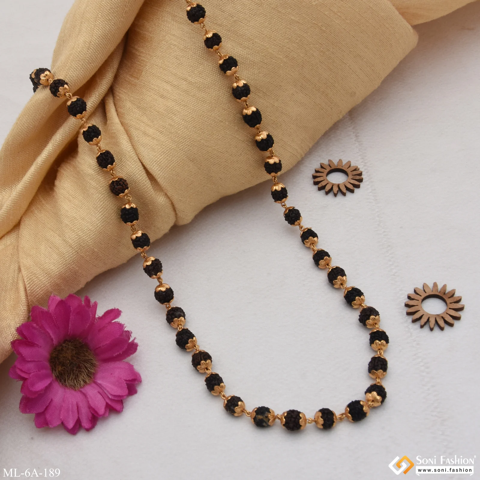 Latest Design High-Quality Gold Plated Black Rudraksha Mala for Men - Style A189 - Image 3