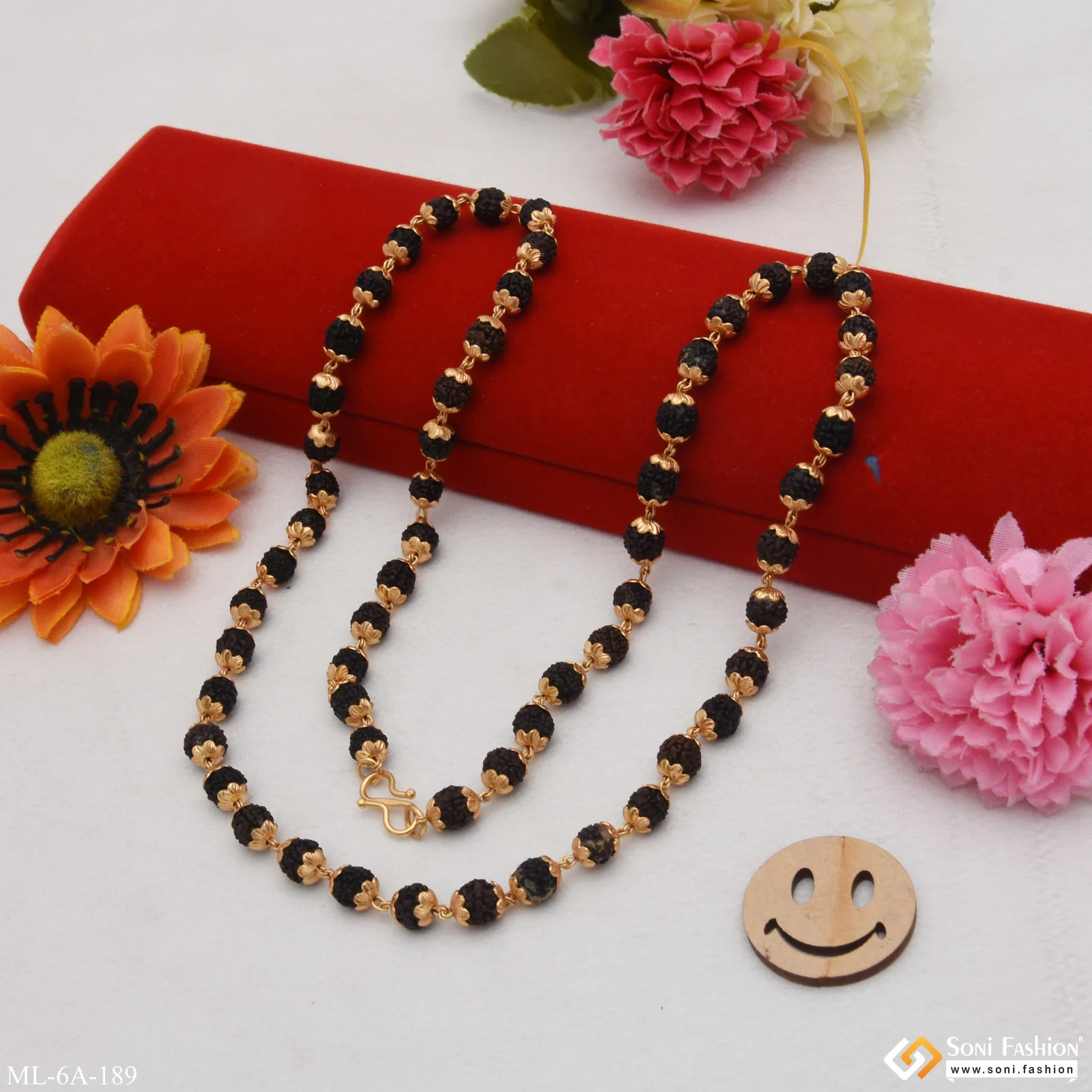 Latest Design High-Quality Gold Plated Black Rudraksha Mala for Men - Style A189 - Image 4