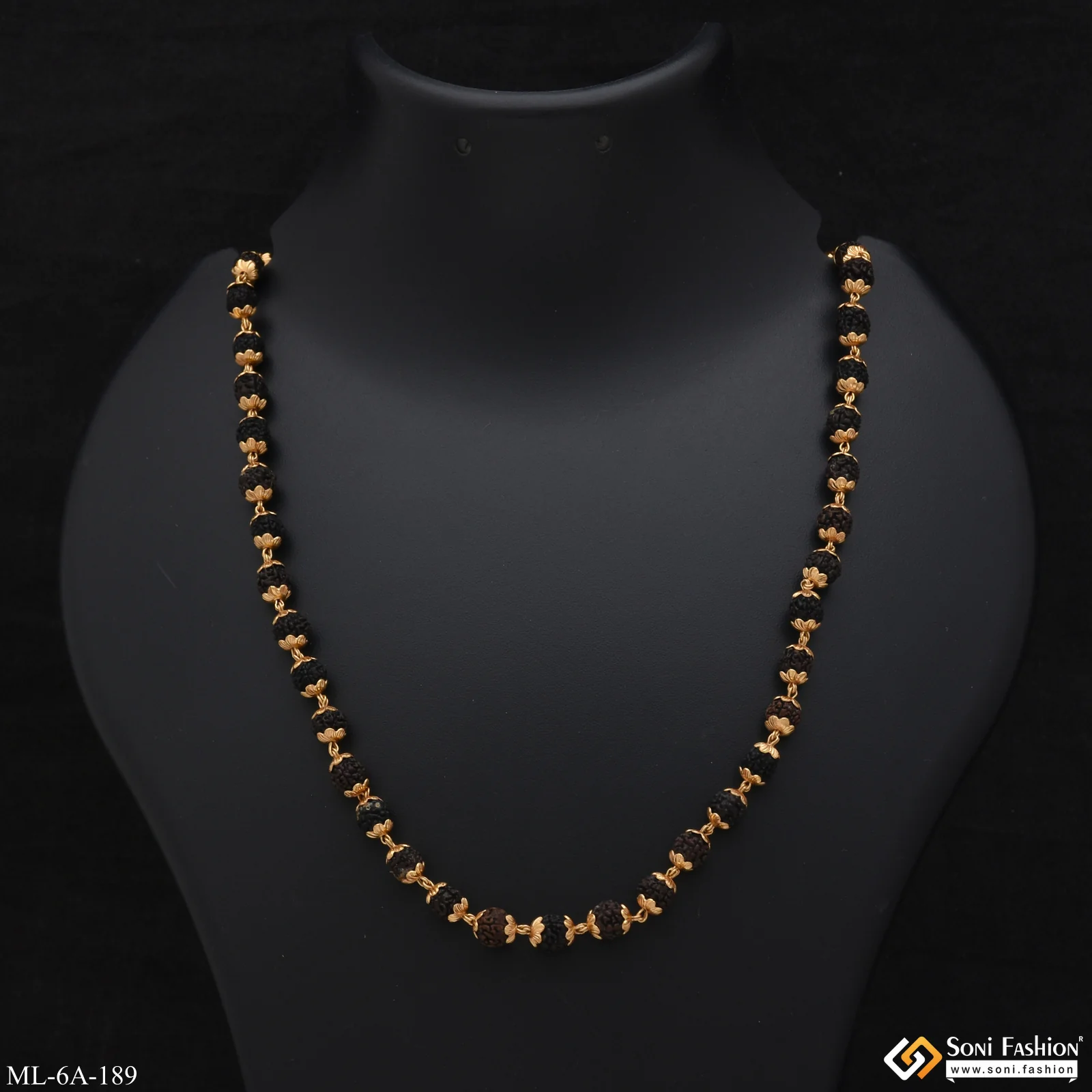 Latest Design High-Quality Gold Plated Black Rudraksha Mala for Men - Style A189 - Image 5
