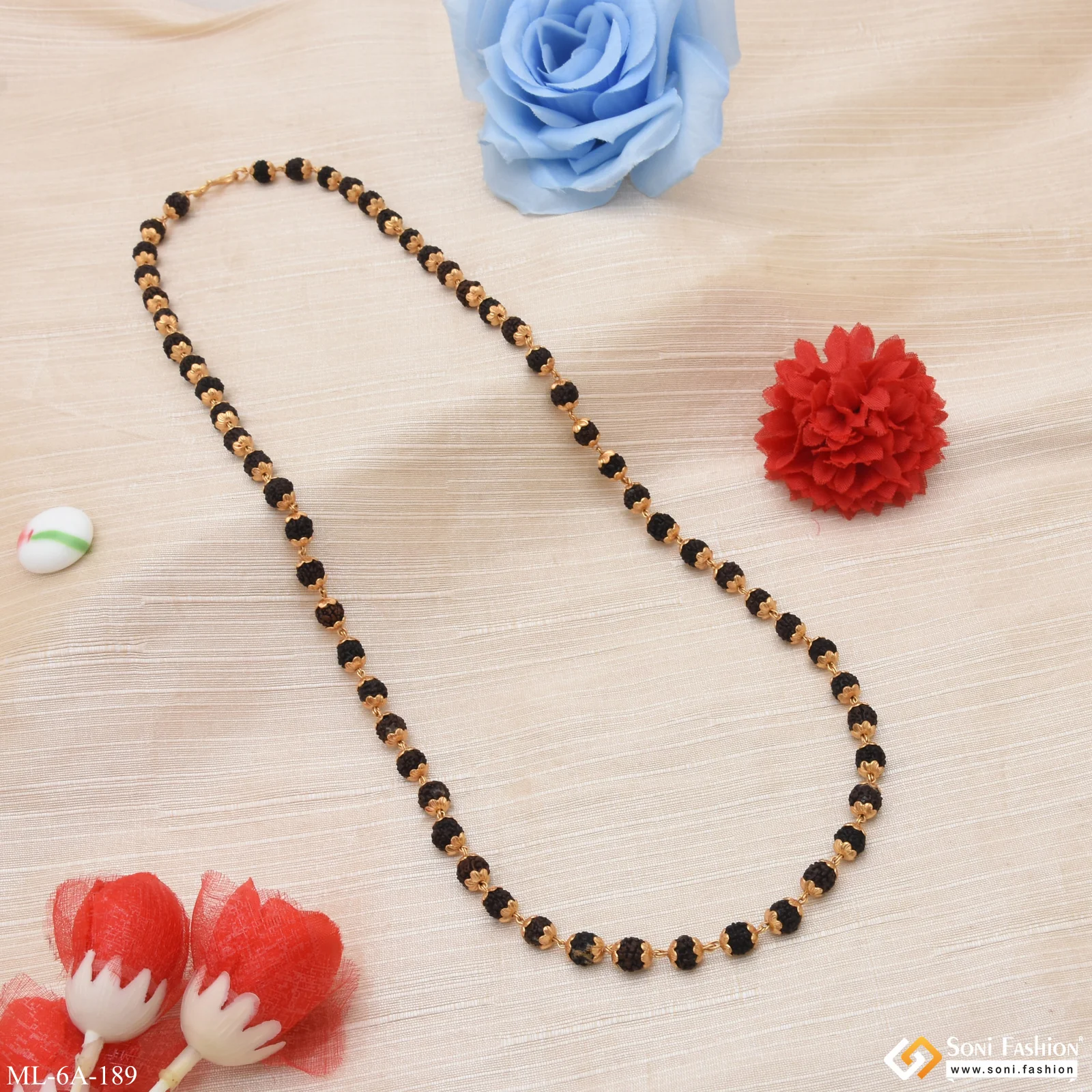Latest Design High-Quality Gold Plated Black Rudraksha Mala for Men - Style A189 - Image 6