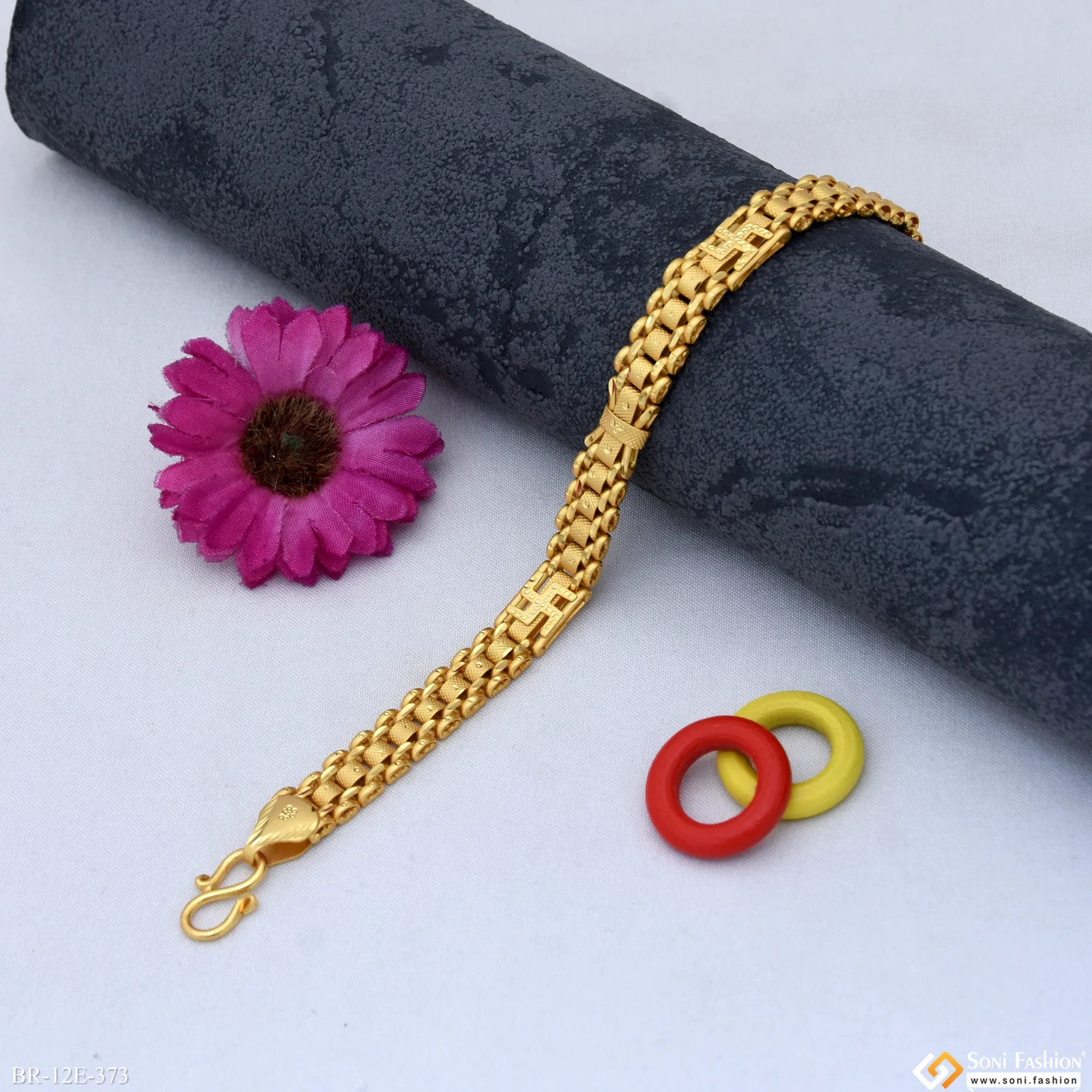 2 in 1 Swastik Design Gold Plated Box Bracelet for Men - Style E373 - Image 2