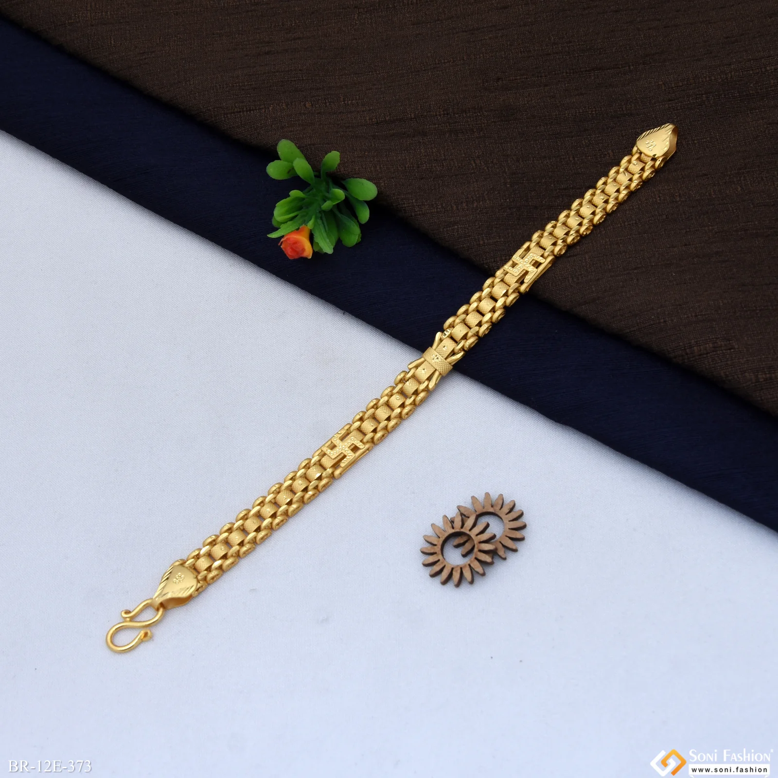2 in 1 Swastik Design Gold Plated Box Bracelet for Men - Style E373 - Image 3