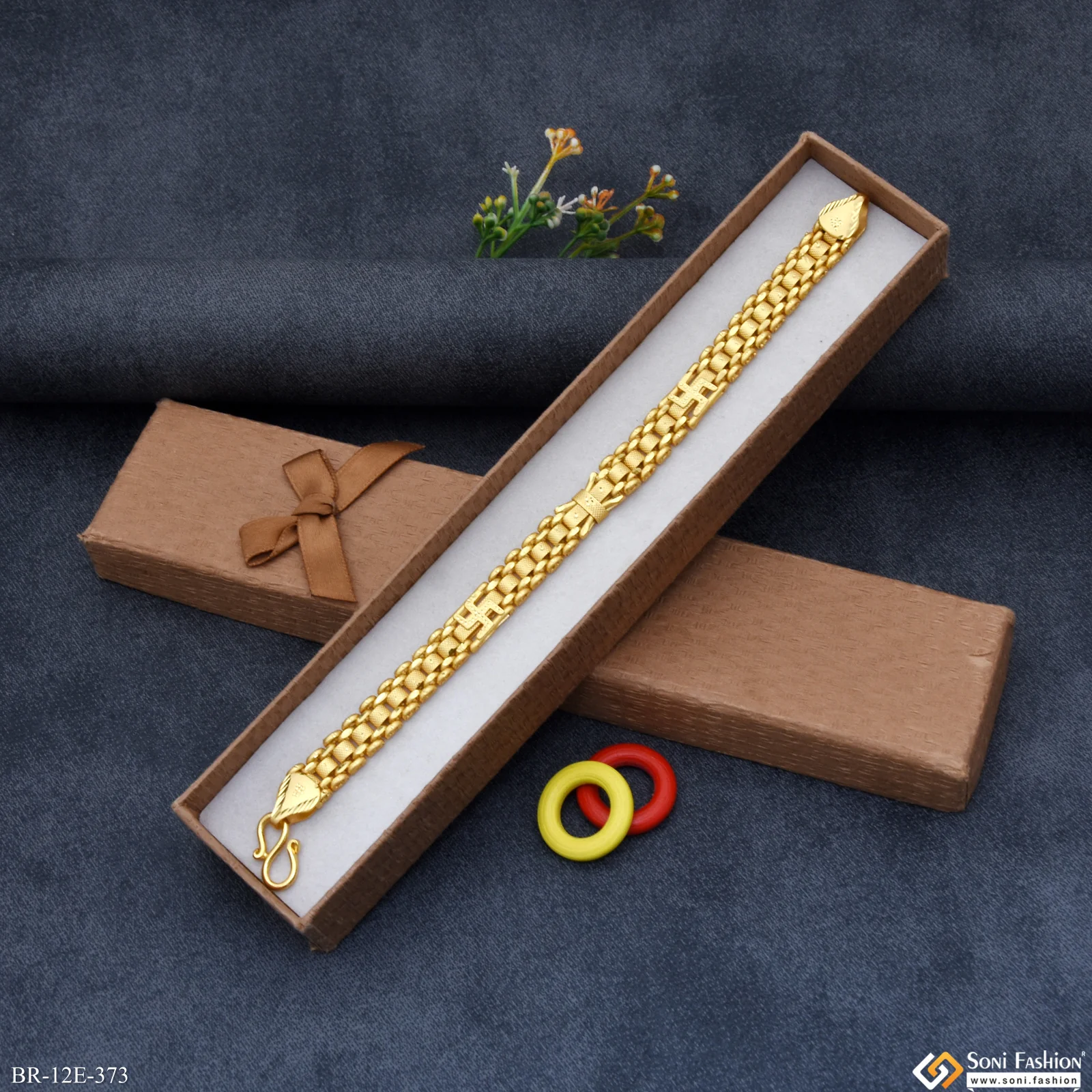 2 in 1 Swastik Design Gold Plated Box Bracelet for Men - Style E373 - Image 4