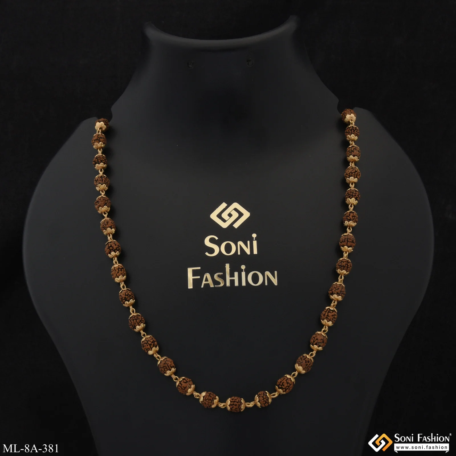 Natural Look High-Quality Gold Plated Rudraksha Mala for Men - Style A381 - Image 3