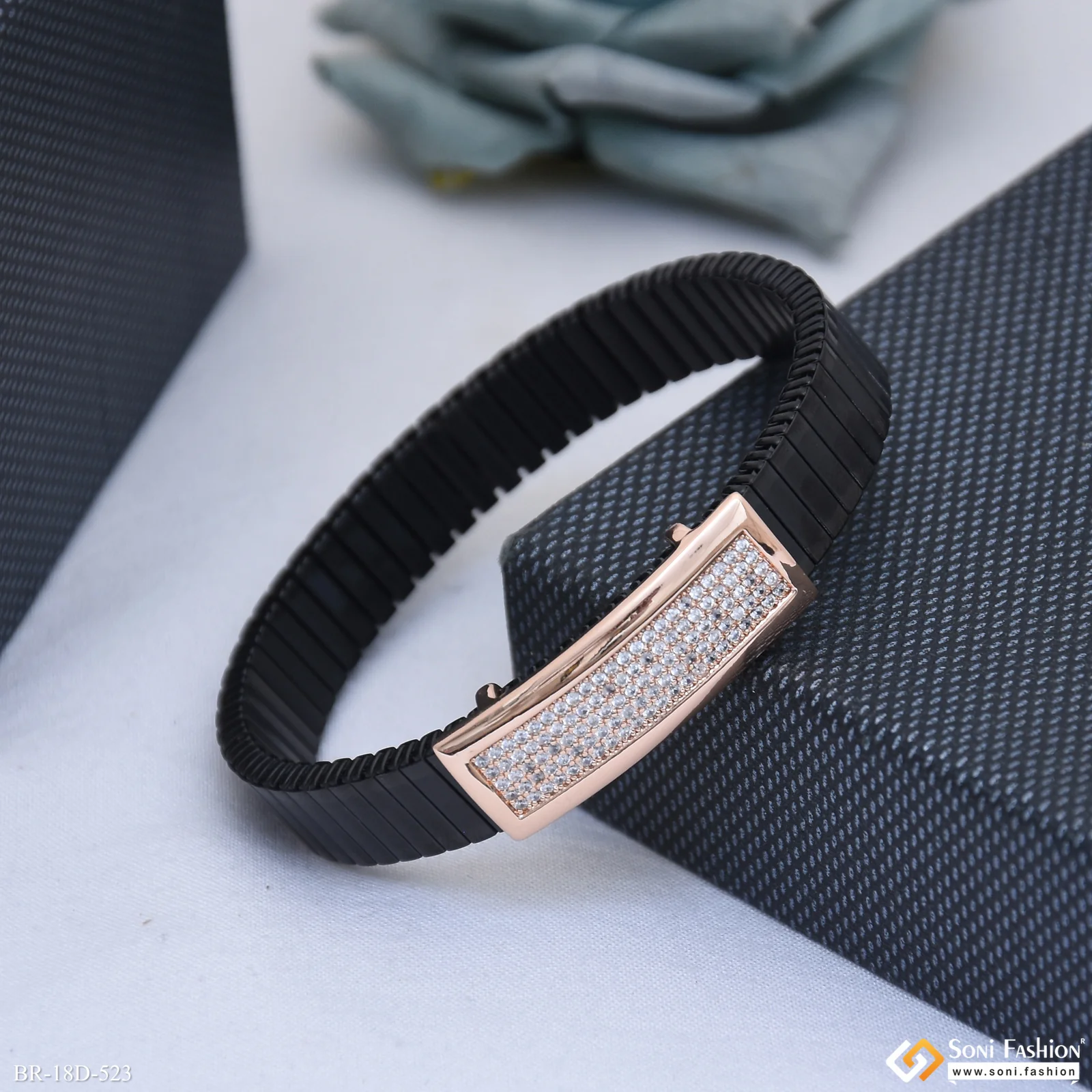 Latest Design Rose Gold & Black Color Bracelet for Men - Style D523 - Image 2