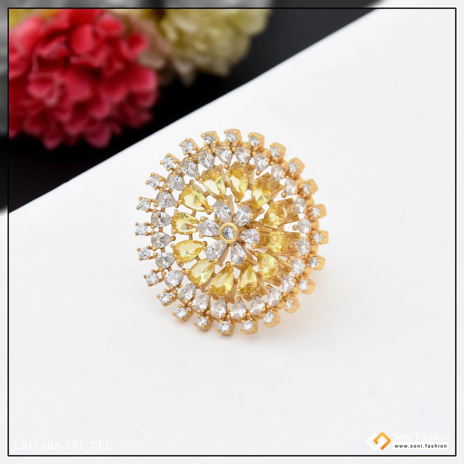 Latest Design with Diamond Best Quality Gold Plated Ring for Ladies - Style A191 - Image 4