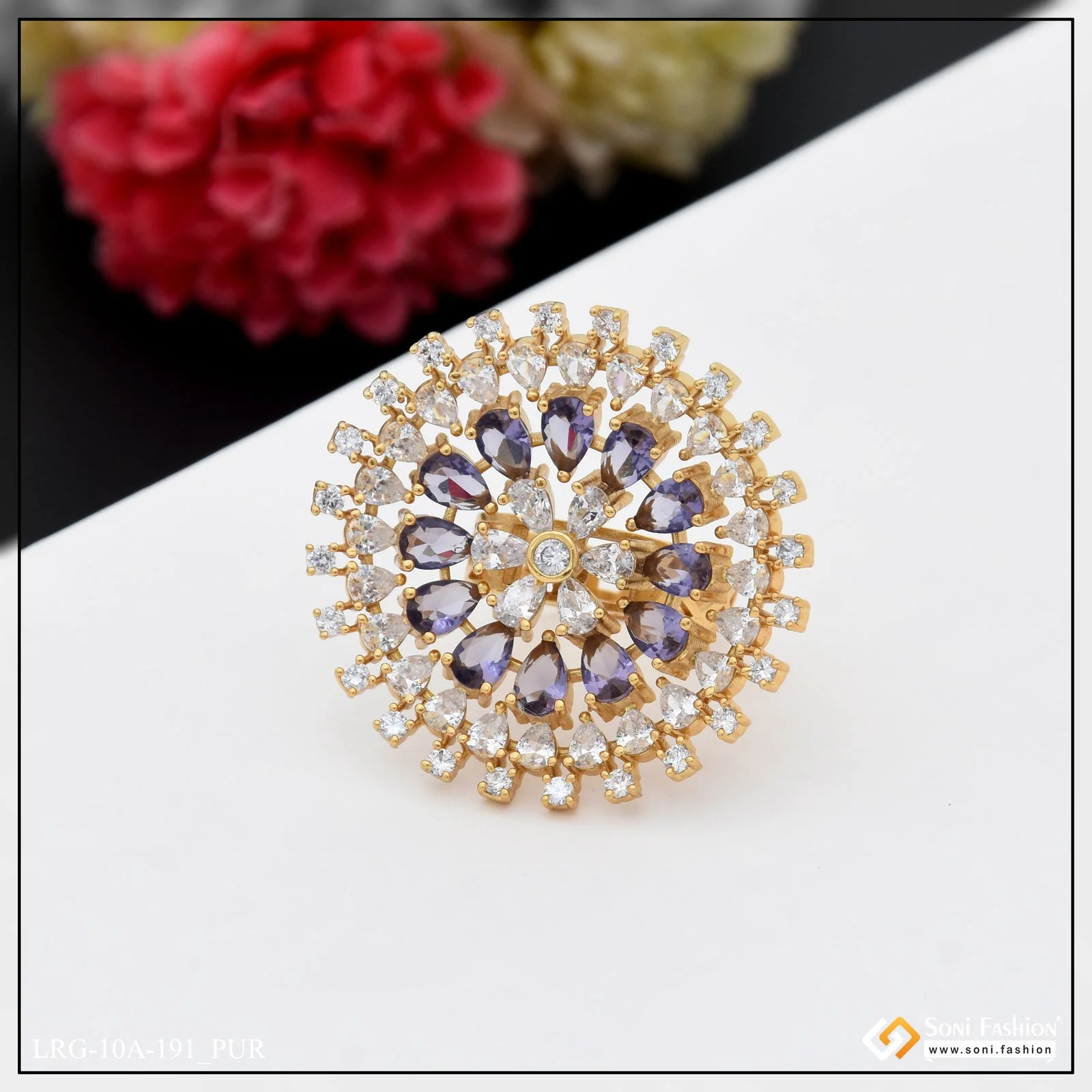 Latest Design with Diamond Best Quality Gold Plated Ring for Ladies - Style A191 - Image 8