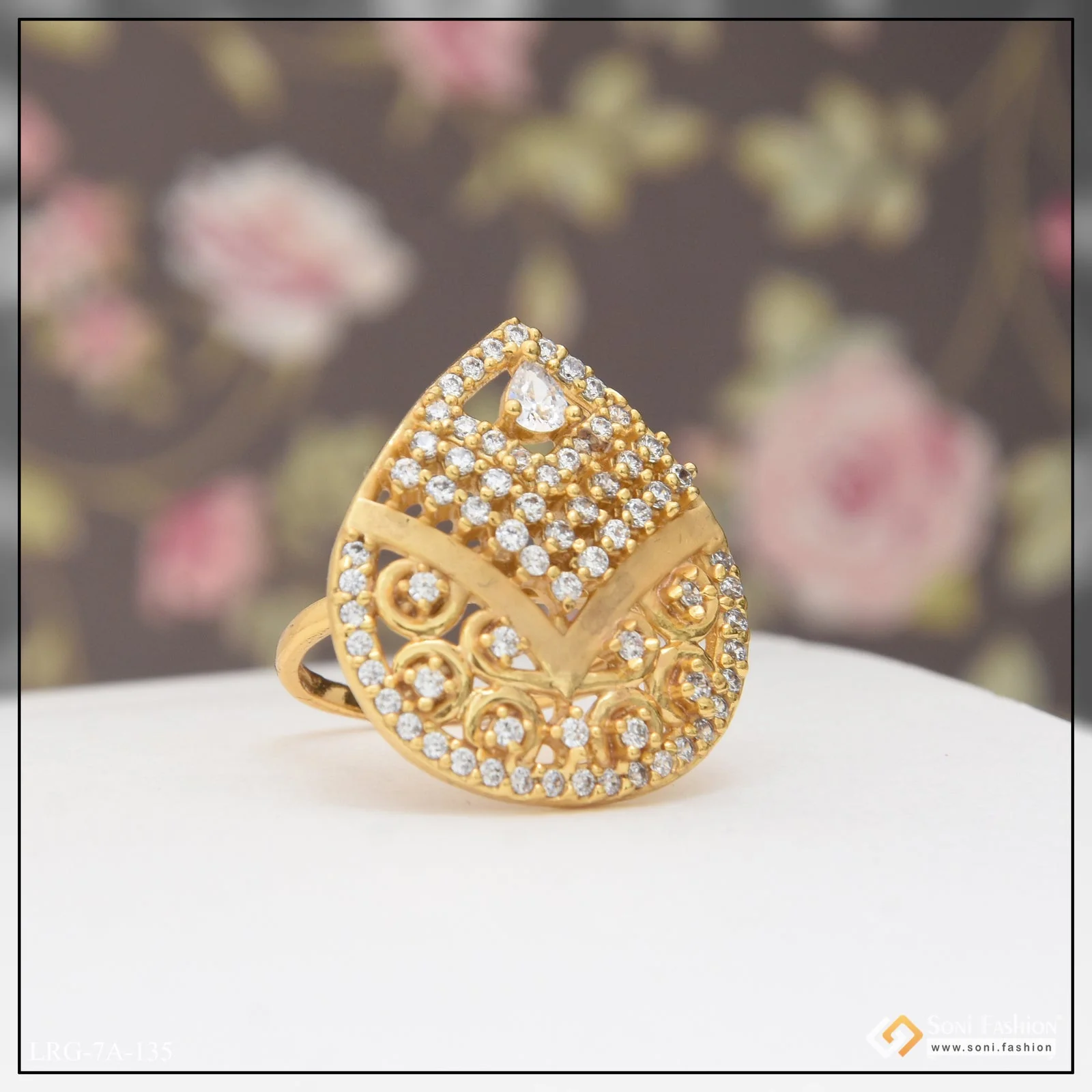 Latest Design with Diamond Fancy Design Gold Plated Ring for Ladies - Style LRG-135 - Image 2