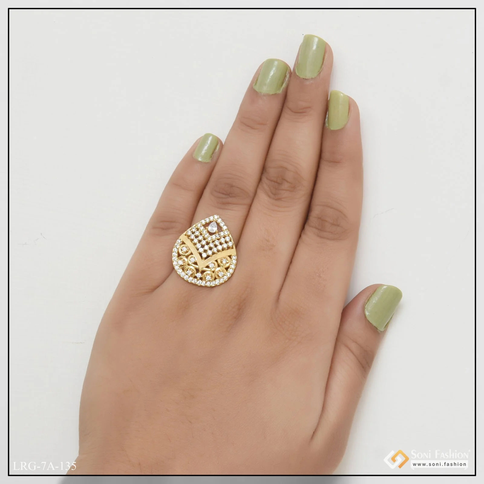 Latest Design with Diamond Fancy Design Gold Plated Ring for Ladies - Style LRG-135 - Image 5