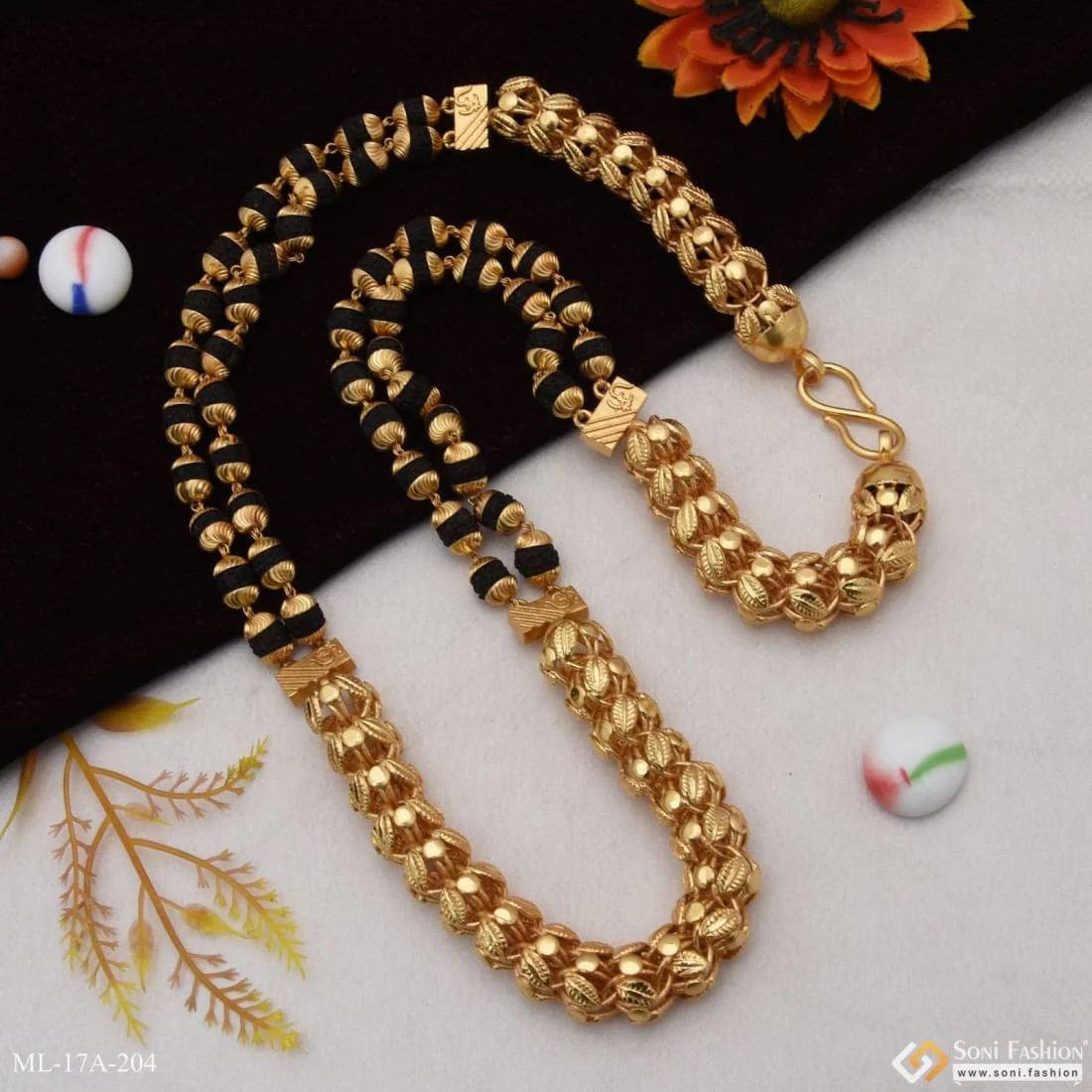 Leaf with Rudraksh Designer Design Best Quality Gold Plated Mala - Style A204 - Image 6