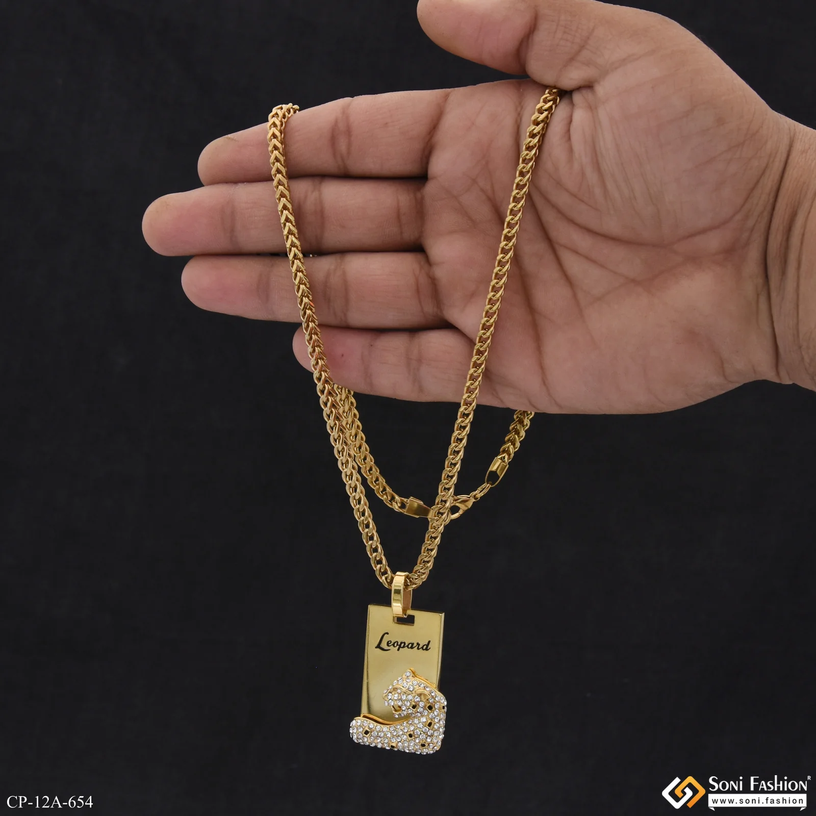 Leapard Latest Design Golden Color Pendant With Chain for Men - Style A654 - Image 2