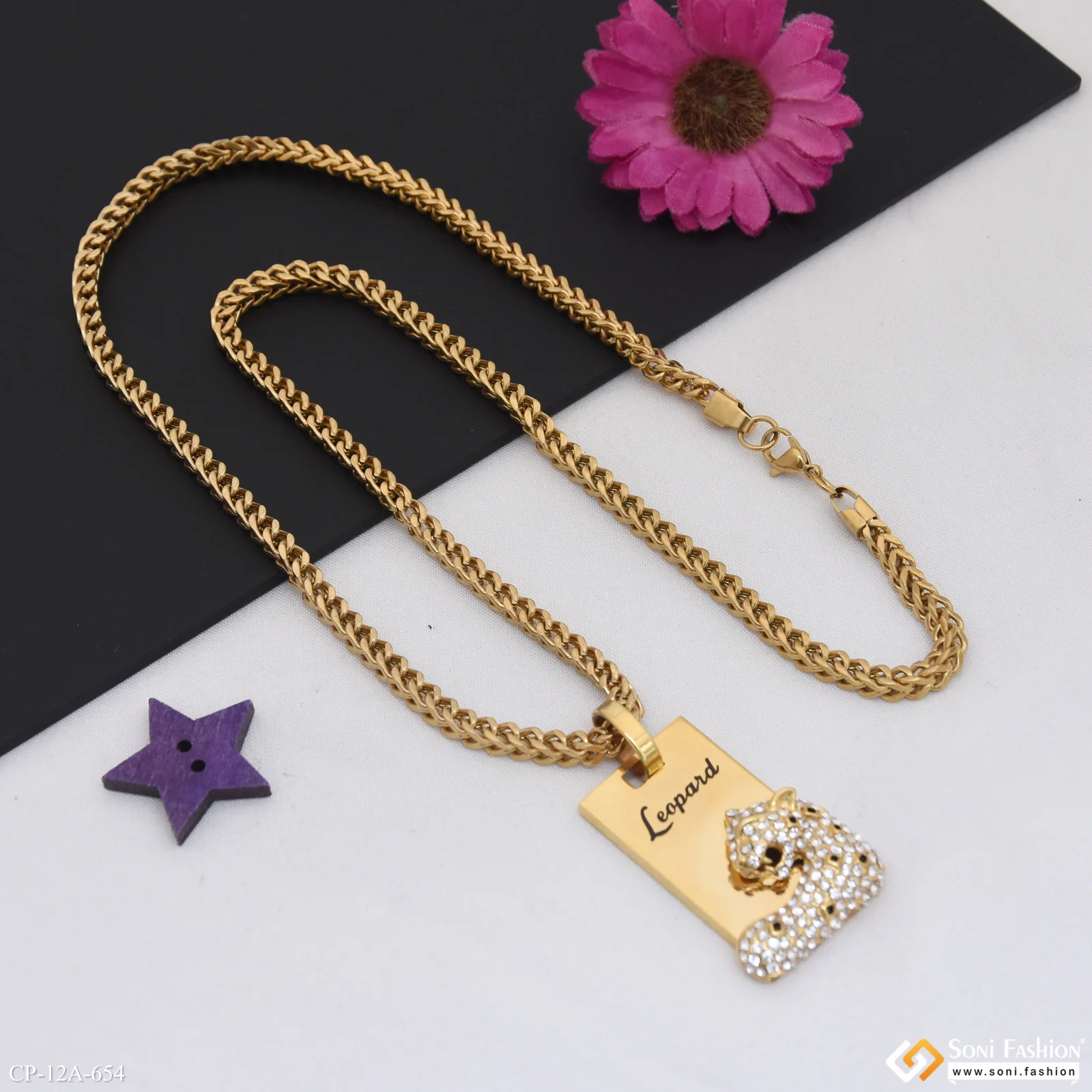Leapard Latest Design Golden Color Pendant With Chain for Men - Style A654 - Image 4