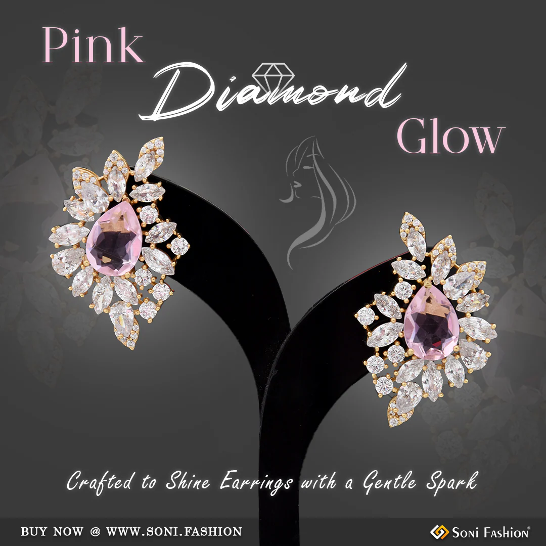 Light Pink Stone with Diamond New Style Gold Plated Earrings for Lady - Style A067