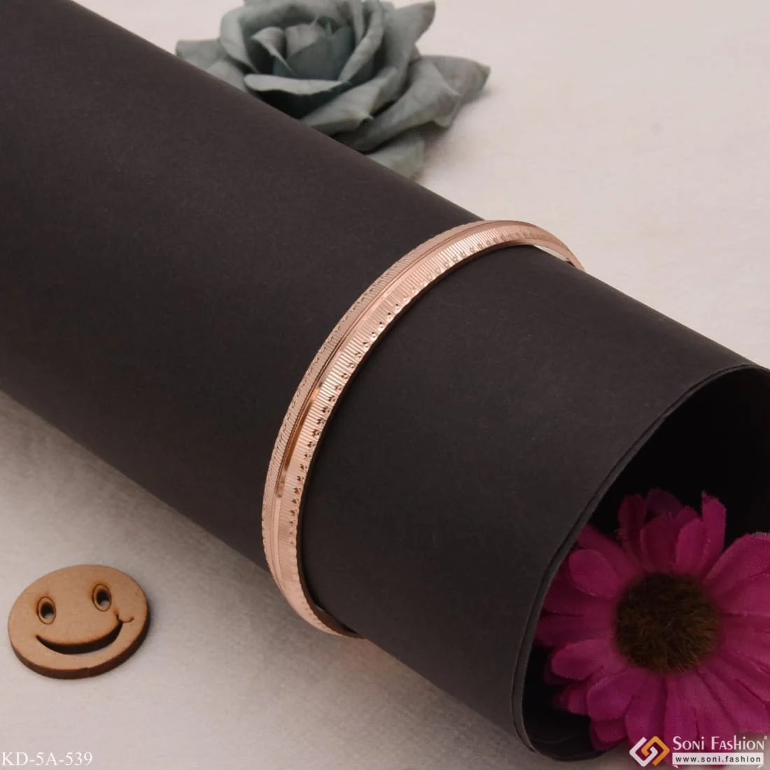 Line with Round Border Superior Quality Graceful Design Rose Gold punjabi Kada - Style A539 - Image 2