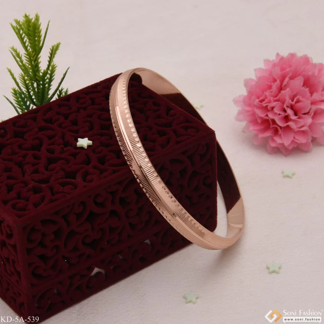 Line with Round Border Superior Quality Graceful Design Rose Gold punjabi Kada - Style A539 - Image 3