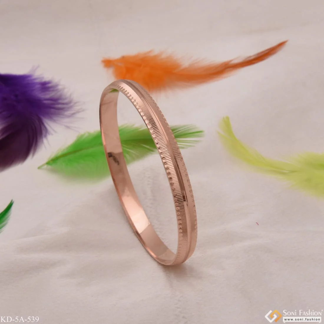 Line with Round Border Superior Quality Graceful Design Rose Gold punjabi Kada - Style A539 - Image 4