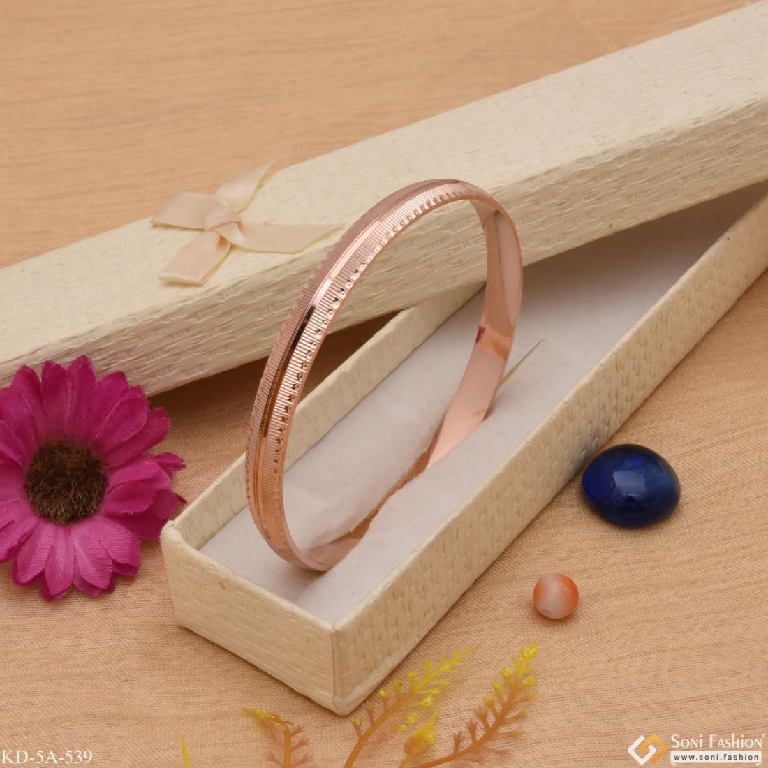 Line with Round Border Superior Quality Graceful Design Rose Gold punjabi Kada - Style A539 - Image 5